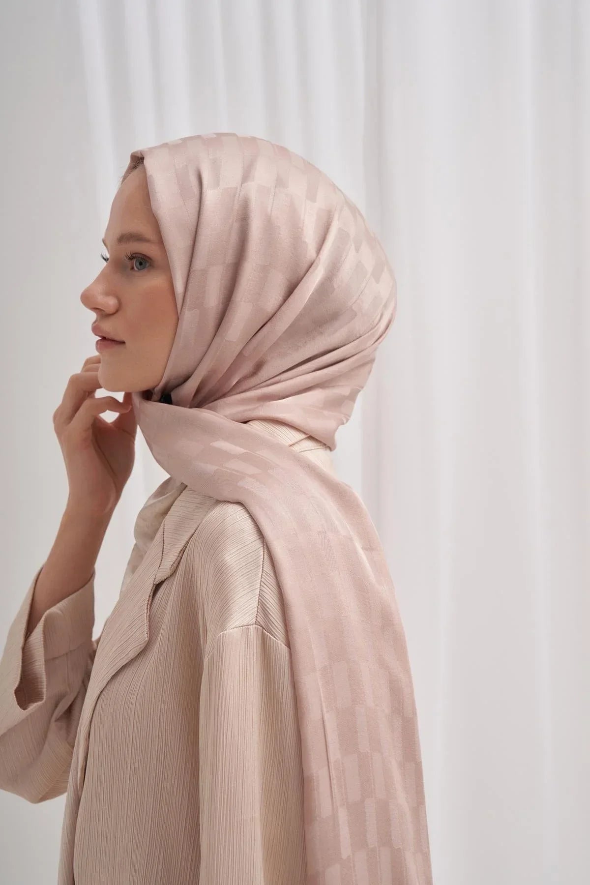 Pinstripe Jacquard Italian Silk Scarf Cream