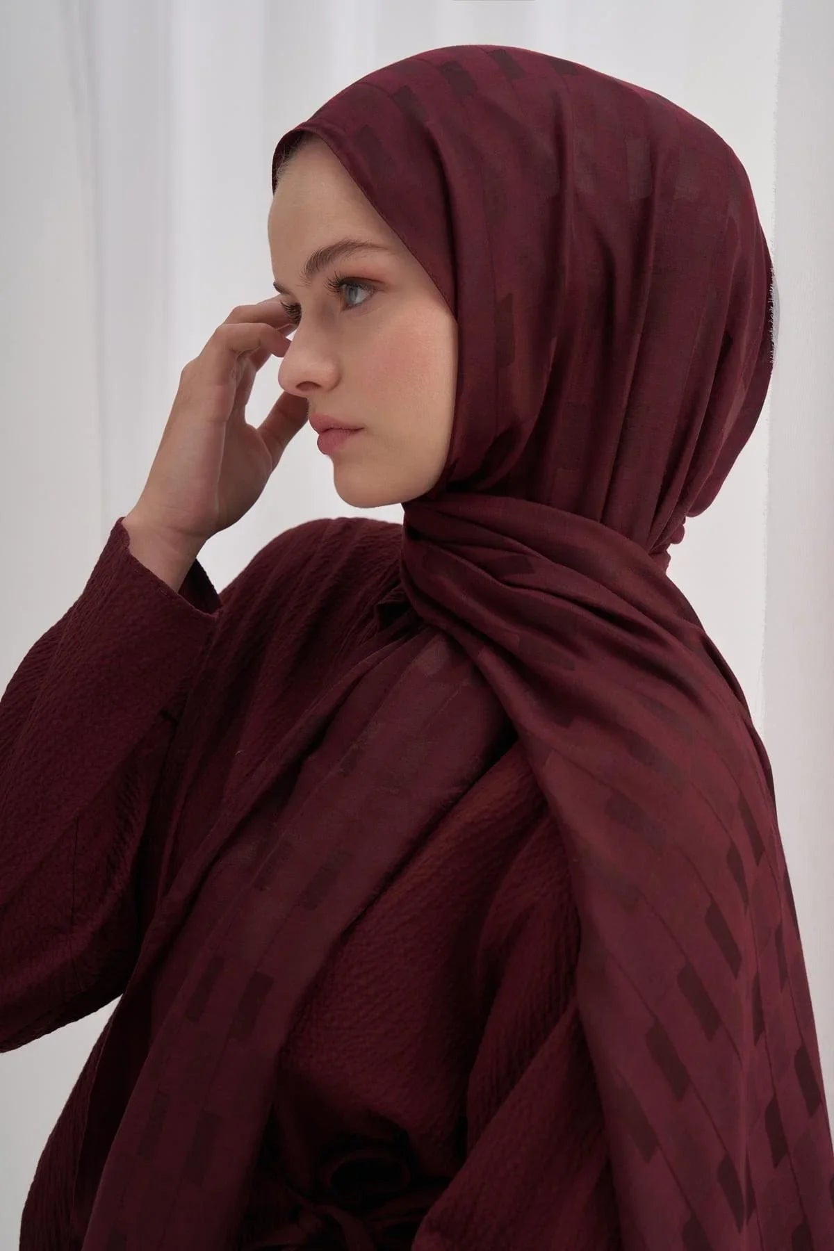 Pinstripe Jacquard Italian Silk Scarf Dark Burgundy