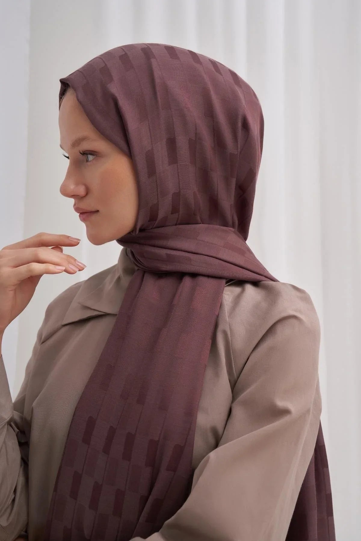 Pinstripe Jacquard Italian Silk Scarf Dark Rose