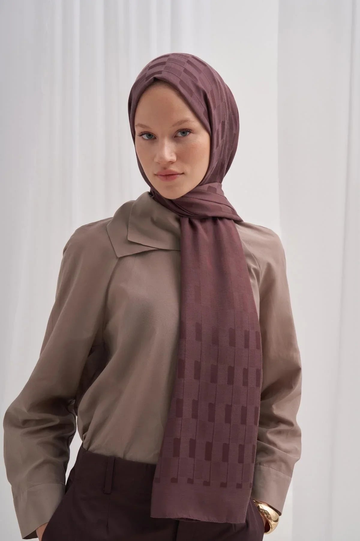 Pinstripe Jacquard Italian Silk Scarf Dark Rose