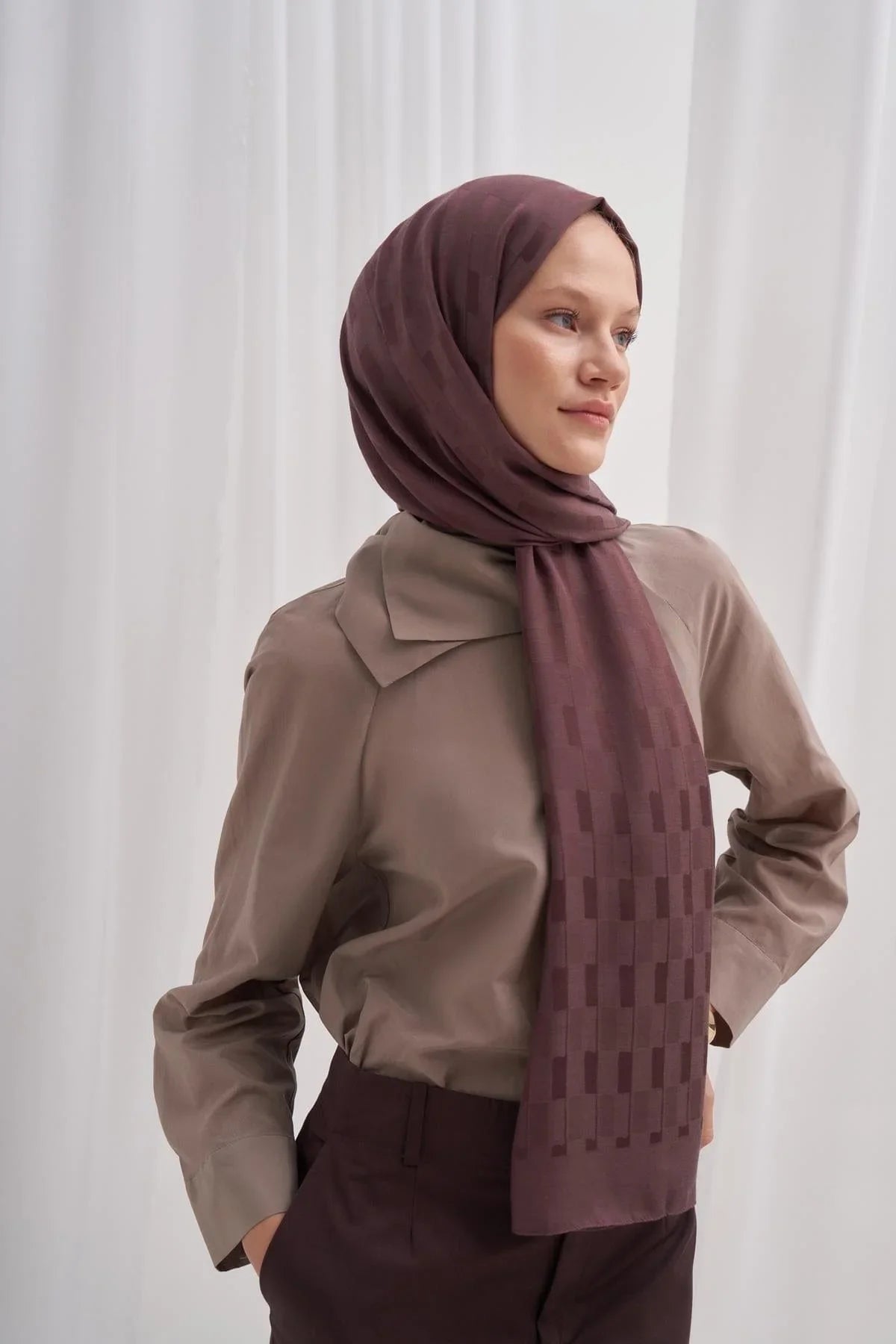 Pinstripe Jacquard Italian Silk Scarf Dark Rose