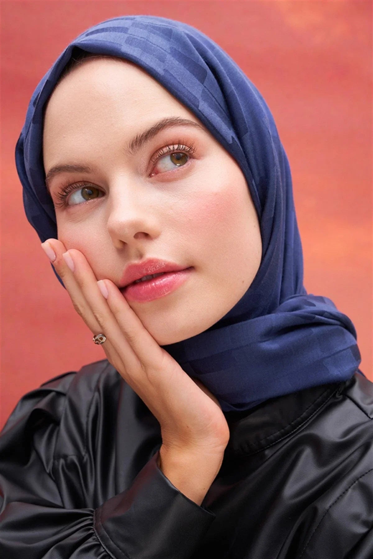 Pinstripe Jacquard Italian Silk Scarf Deep Blue