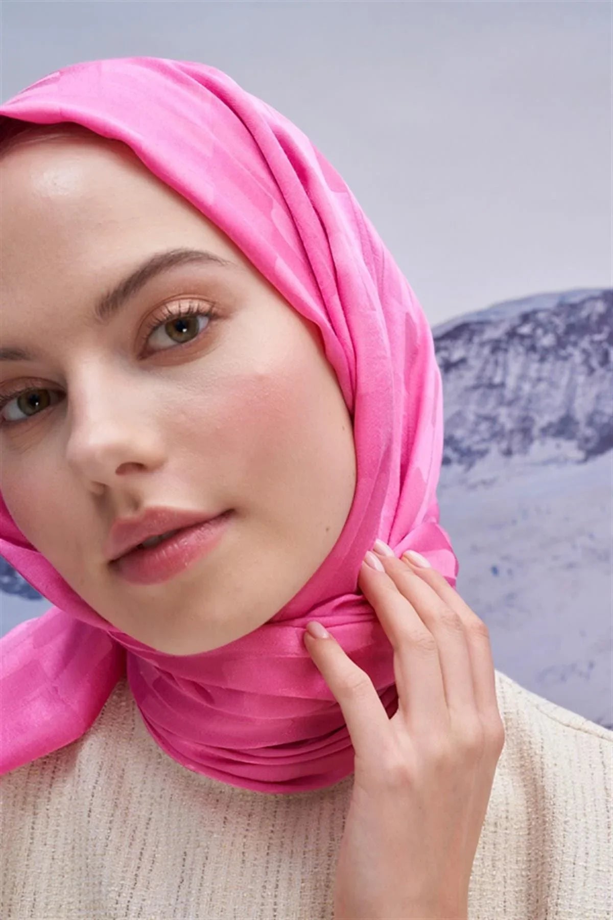Pinstripe Jacquard Italian Silk Scarf Deep Pink