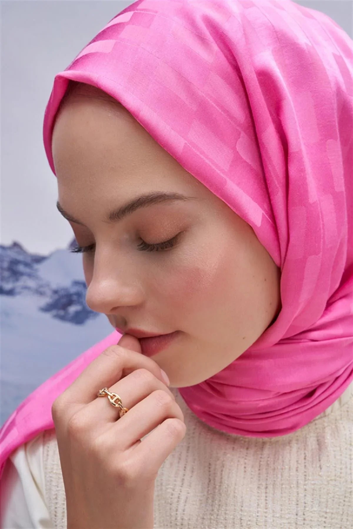 Pinstripe Jacquard Italian Silk Scarf Deep Pink