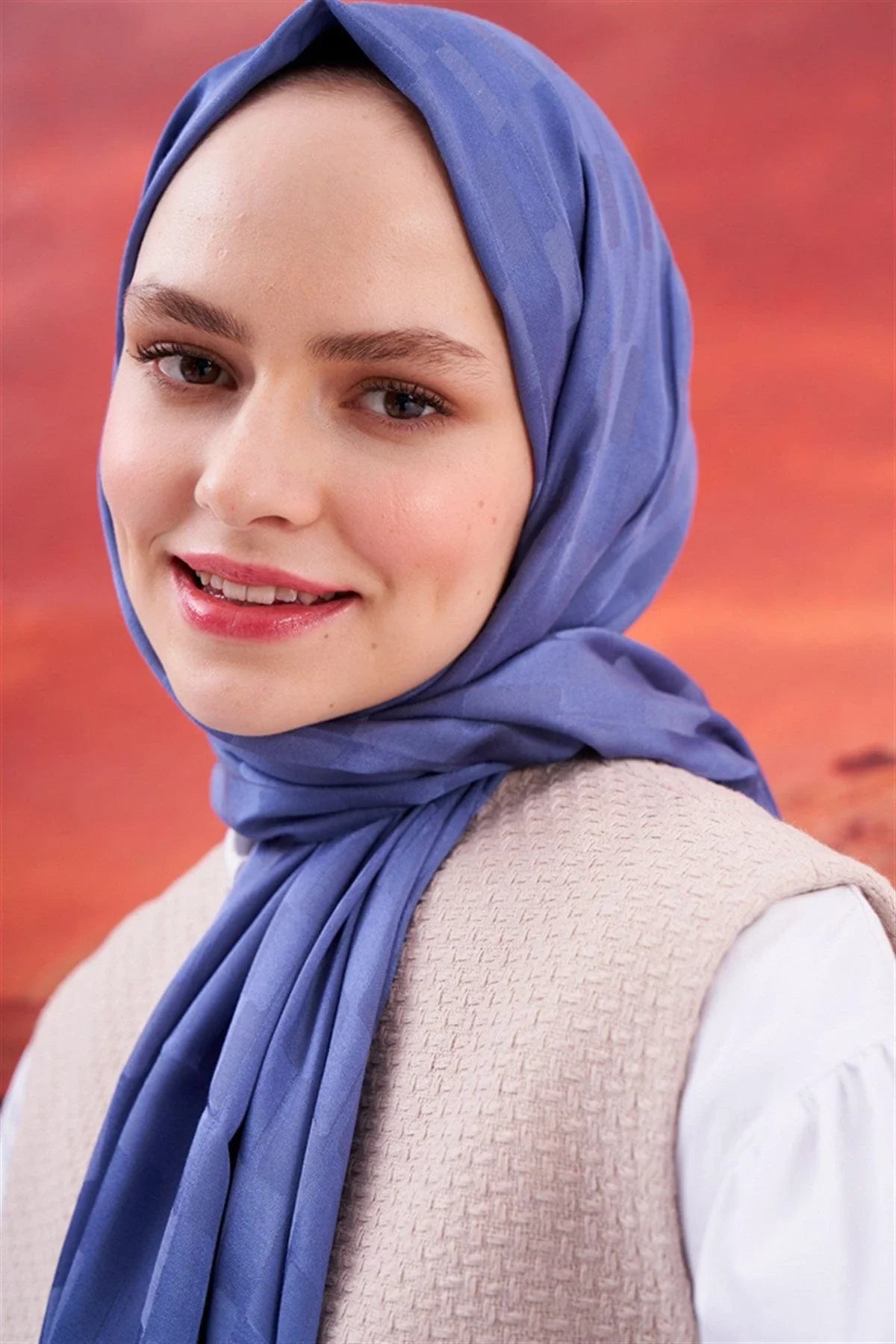 Pinstripe Jacquard Italian Silk Scarf Denim Blue