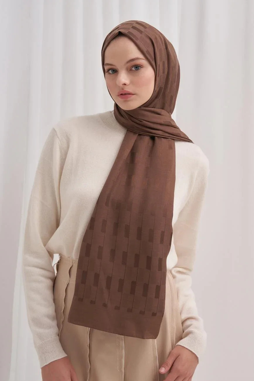 Pinstripe Jacquard Italian Silk Scarf Dusty Brown