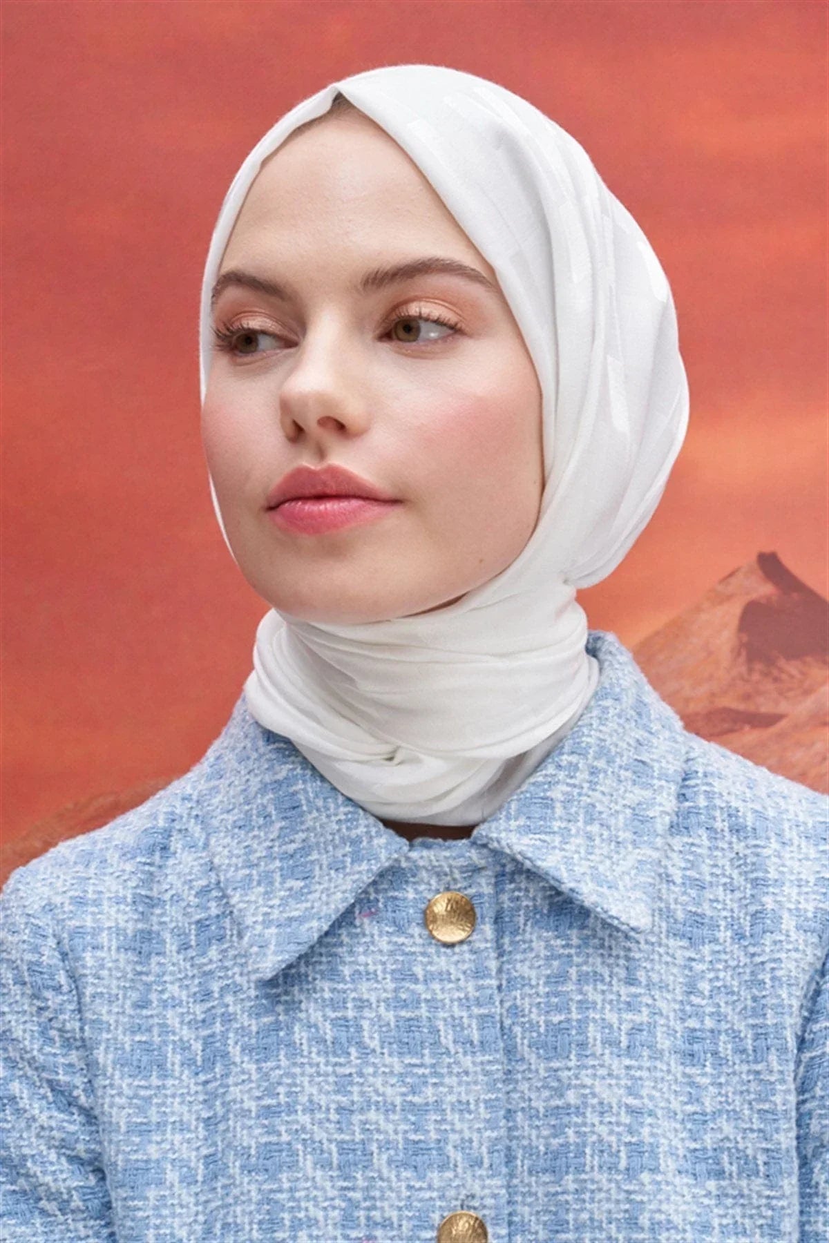 Pinstripe Jacquard Italian Silk Scarf Ecru