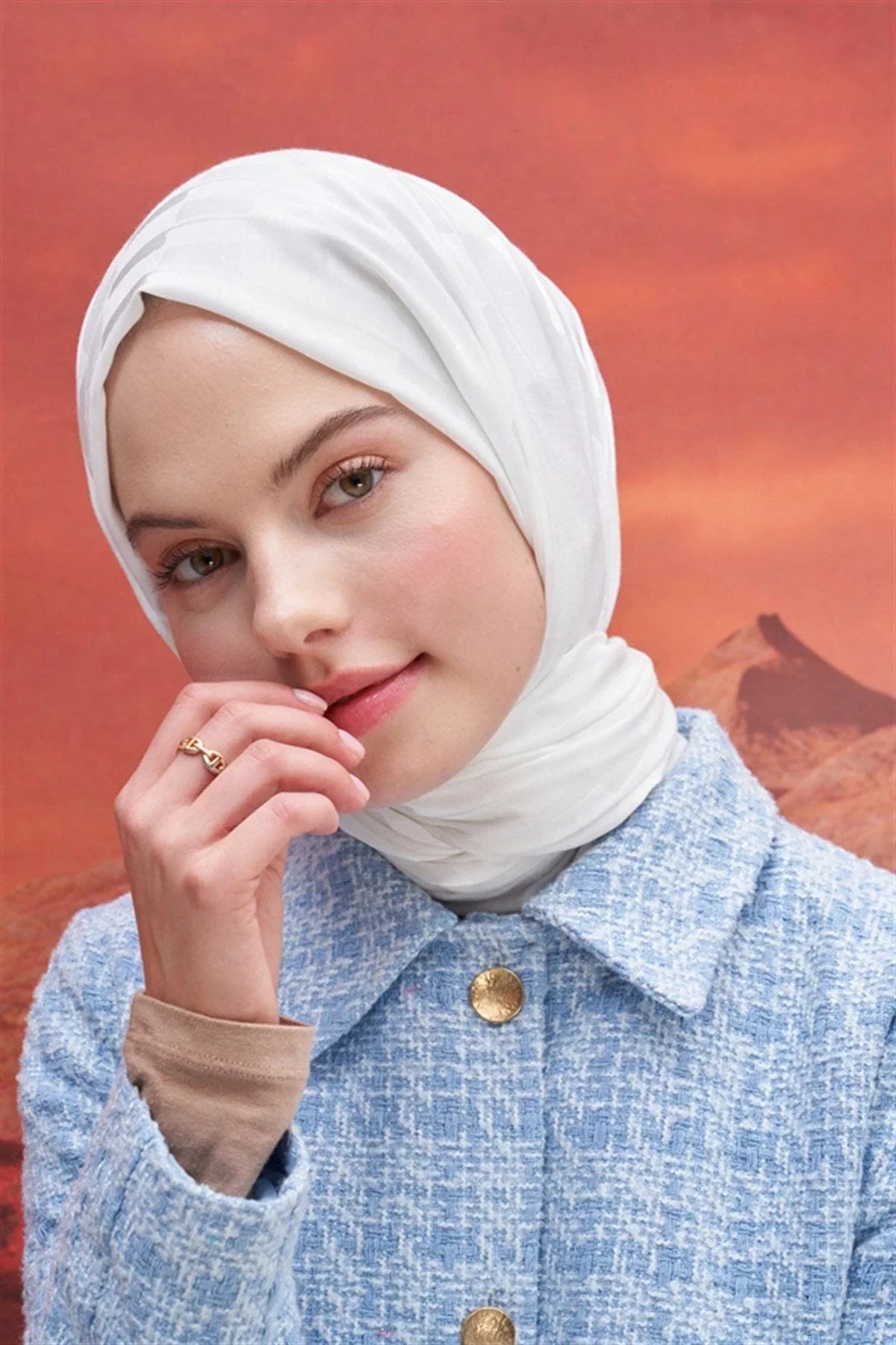 Pinstripe Jacquard Italian Silk Scarf Ecru