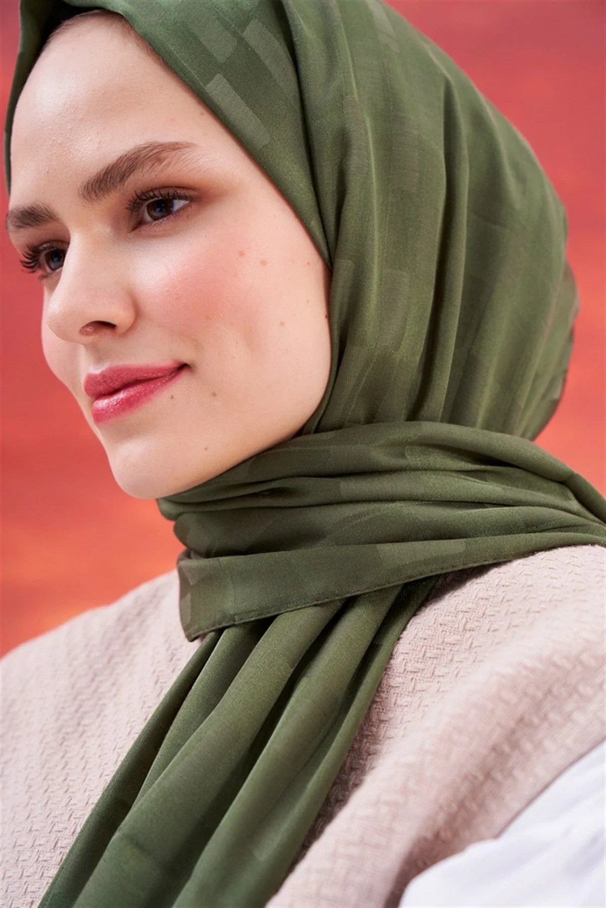 Pinstripe Jacquard Italian Silk Scarf Evergreen