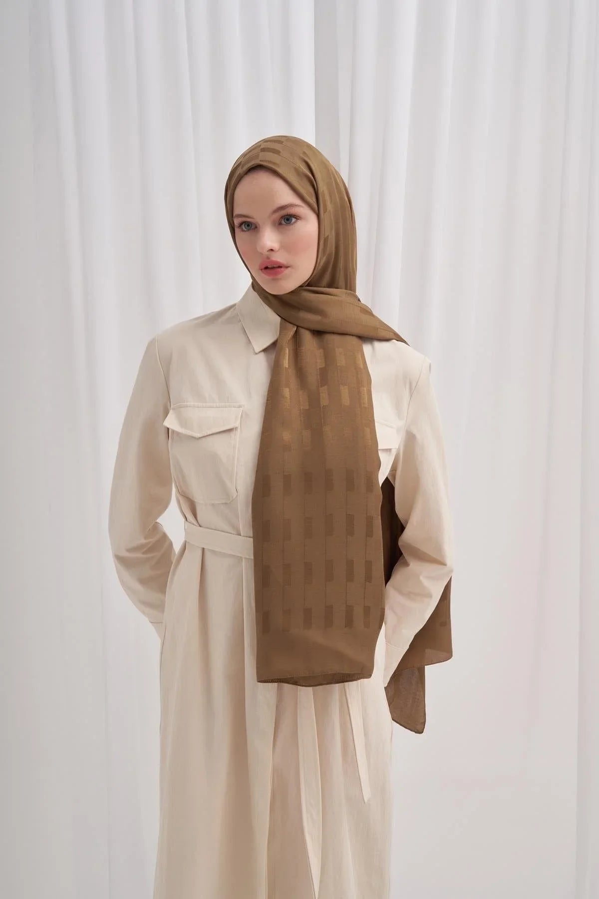 Pinstripe Jacquard Italian Silk Scarf Hazel