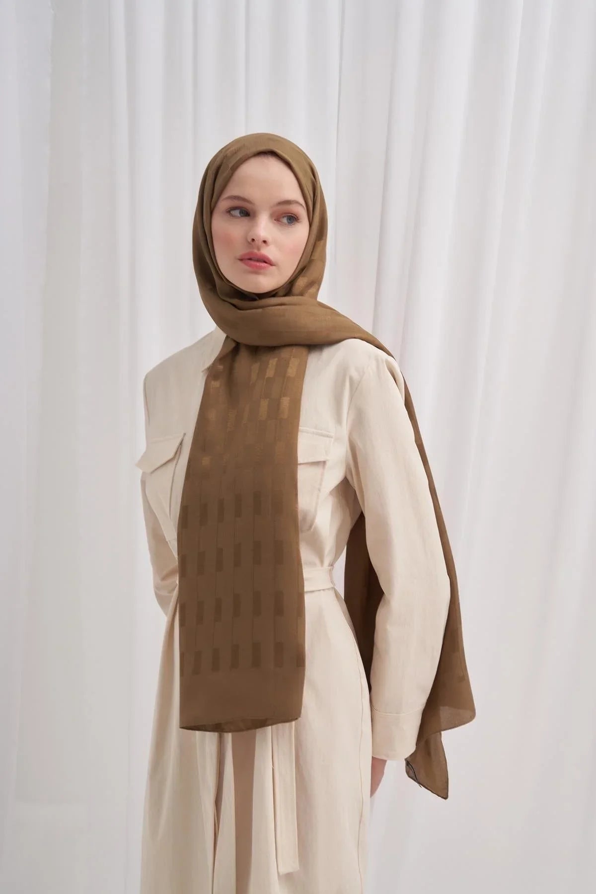 Pinstripe Jacquard Italian Silk Scarf Hazel