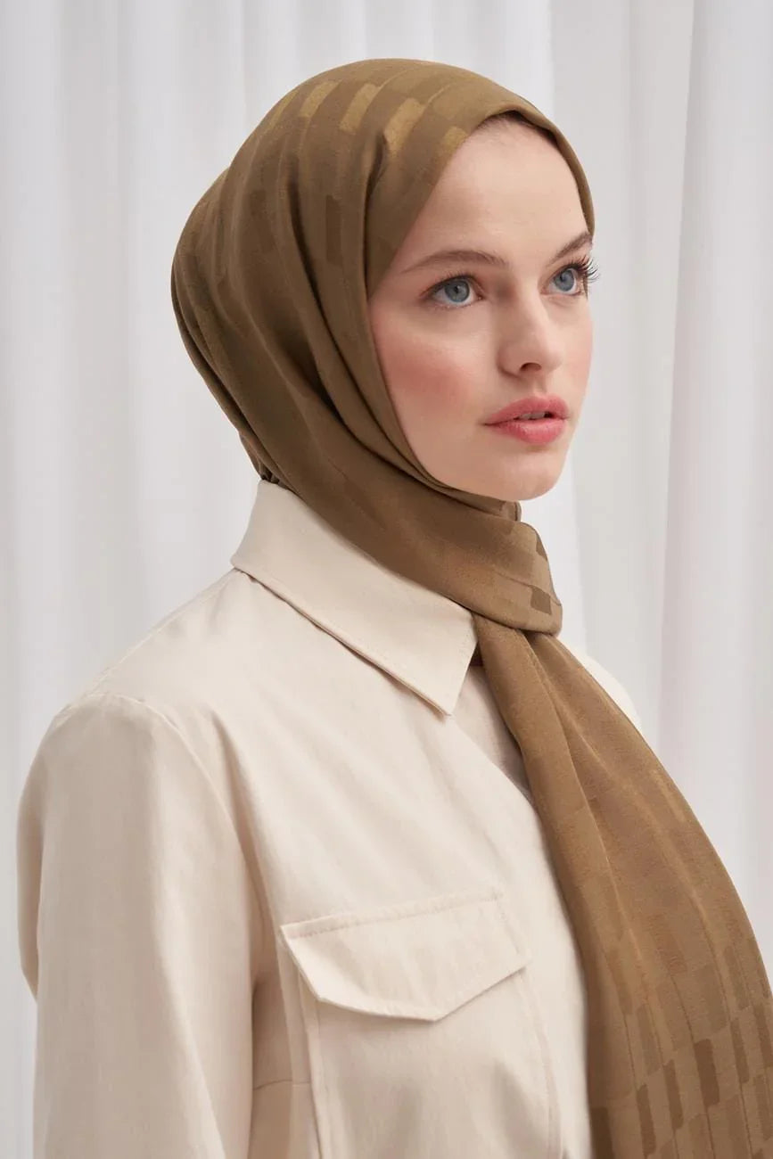 Pinstripe Jacquard Italian Silk Scarf Hazel