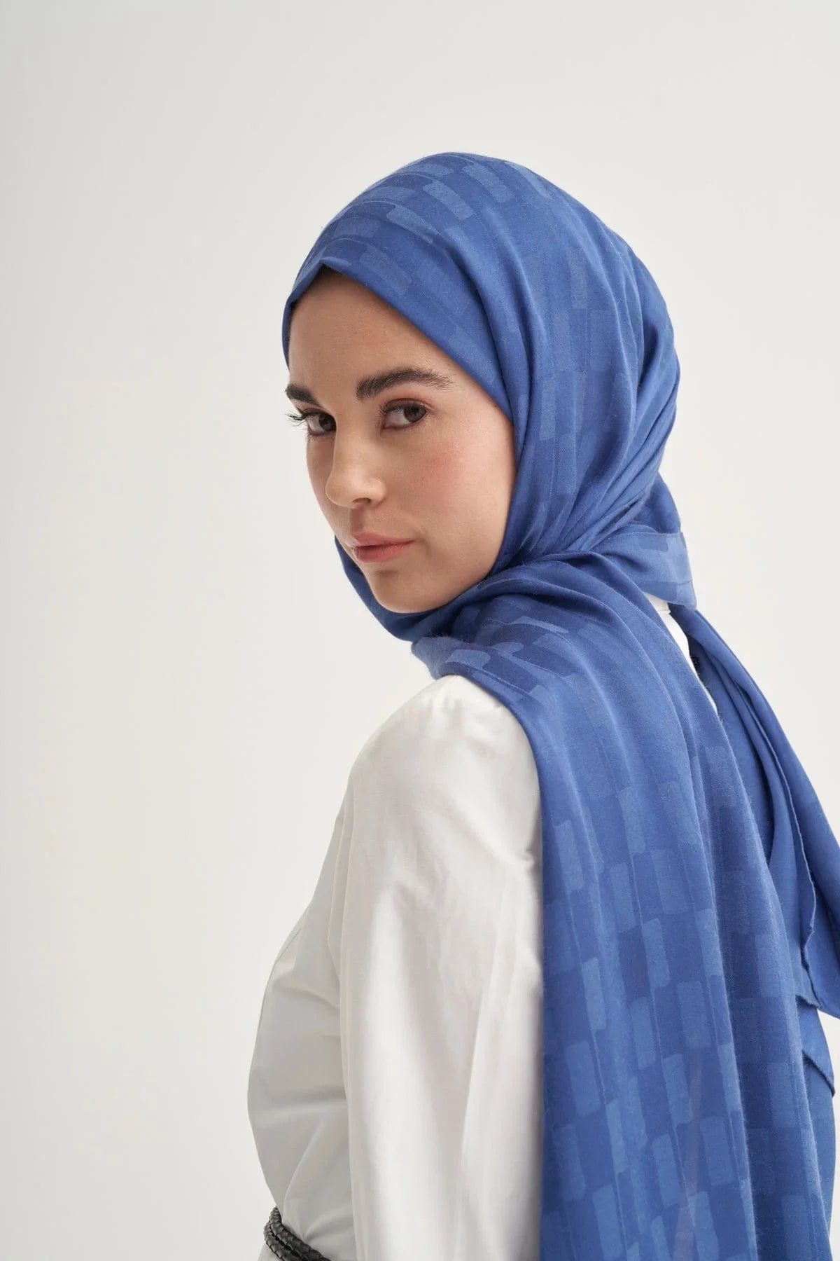 Pinstripe Jacquard Italian Silk Scarf Indigo