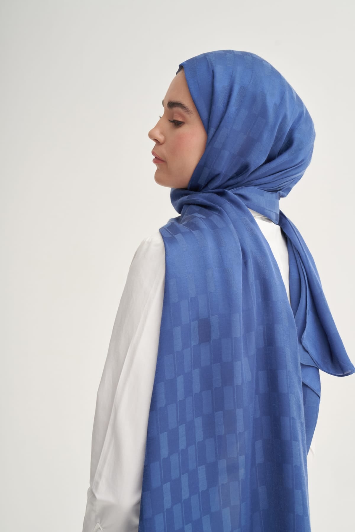 Pinstripe Jacquard Italian Silk Scarf Indigo