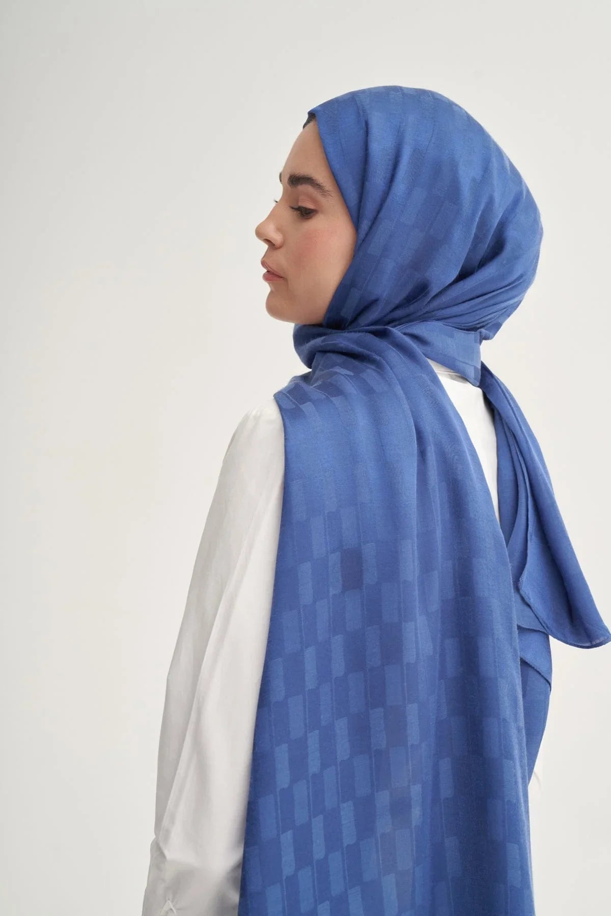 Pinstripe Jacquard Italian Silk Scarf Indigo