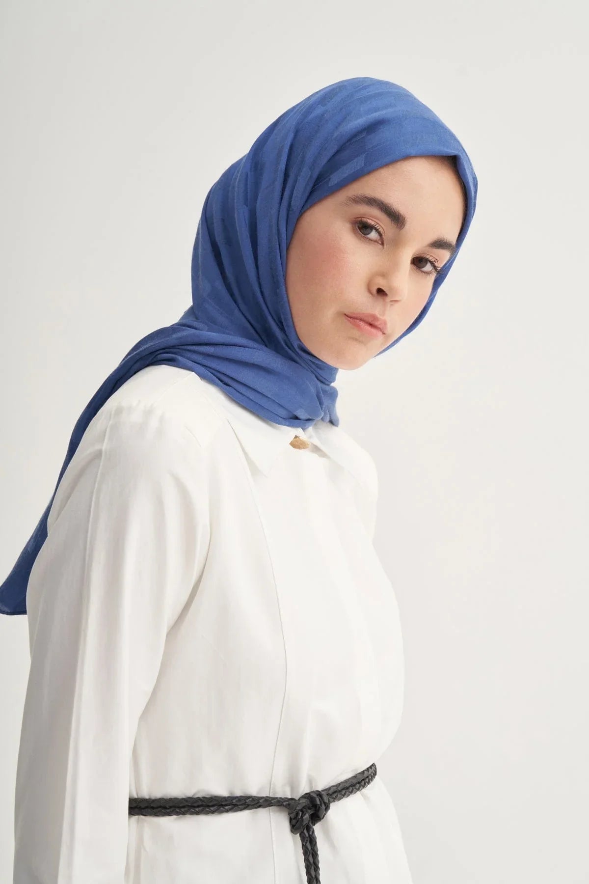 Pinstripe Jacquard Italian Silk Scarf Indigo