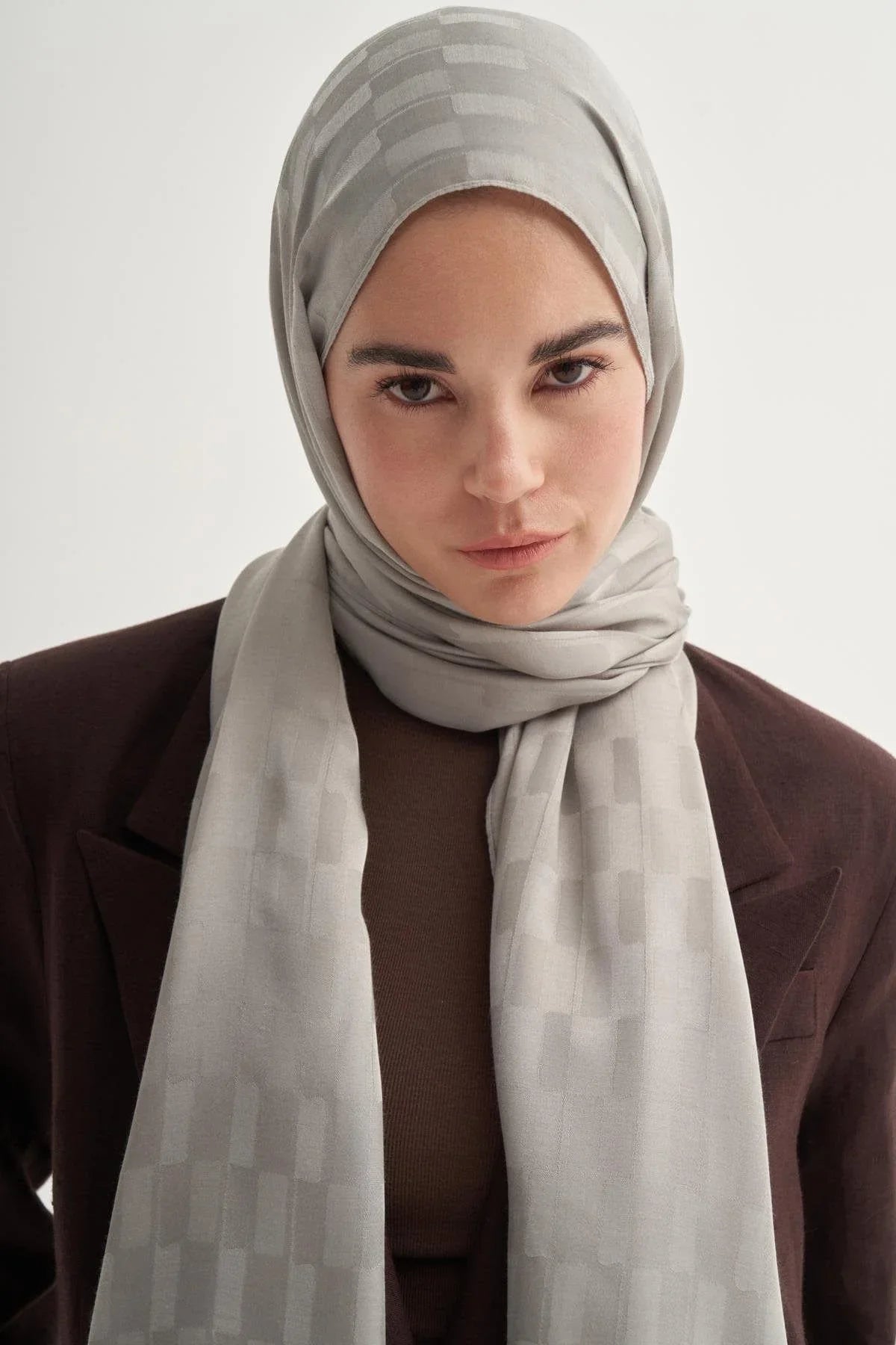 Pinstripe Jacquard Italian Silk Scarf Light Grey