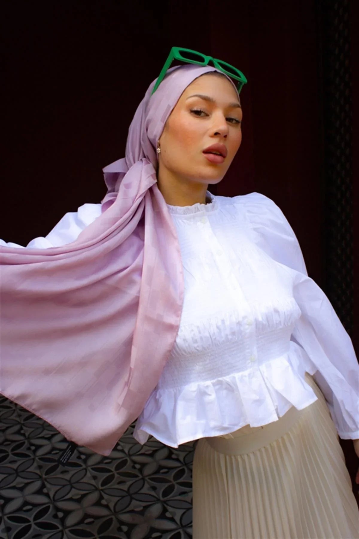 Pinstripe Jacquard Italian Silk Scarf Lilac