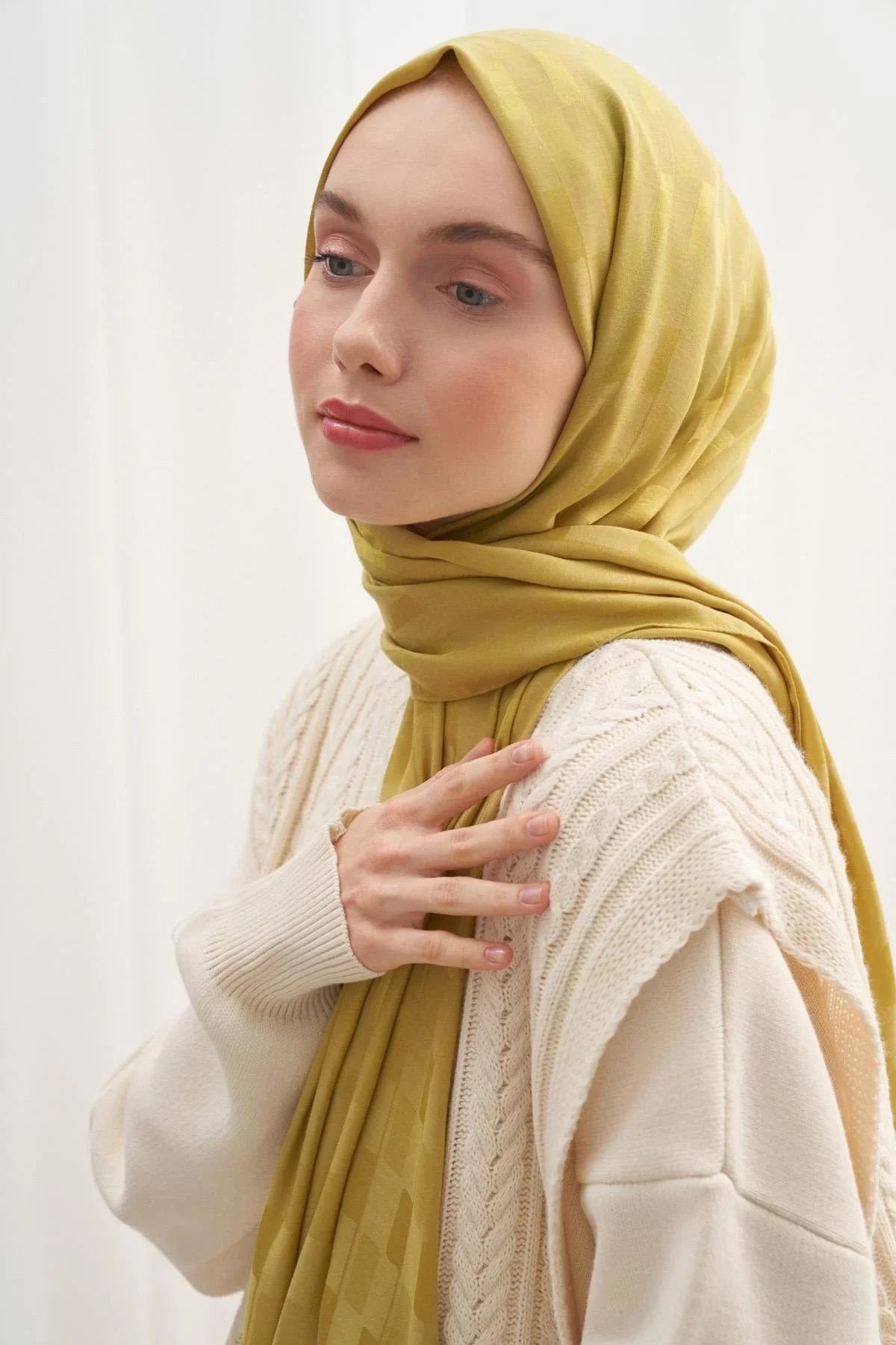Pinstripe Jacquard Italian Silk Scarf Mustard