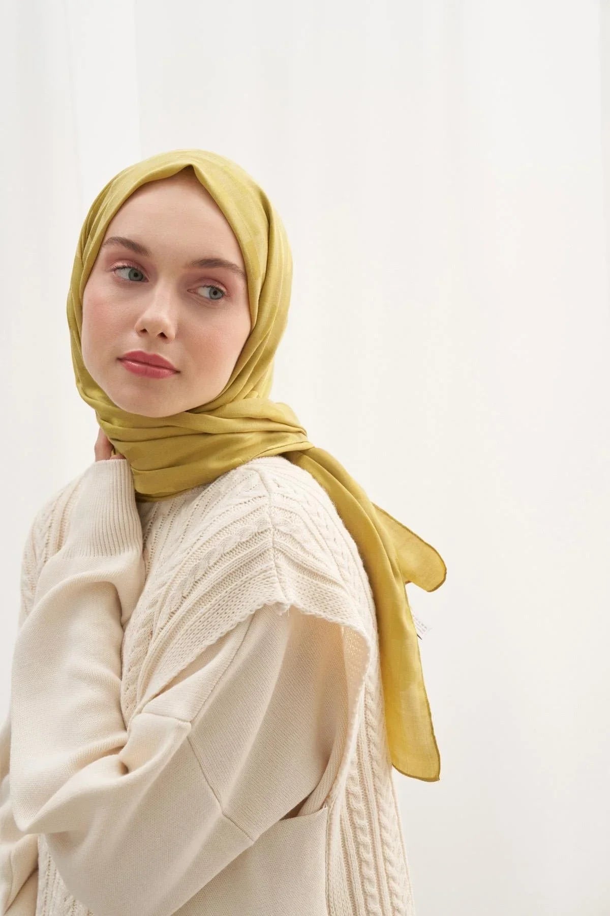 Pinstripe Jacquard Italian Silk Scarf Mustard