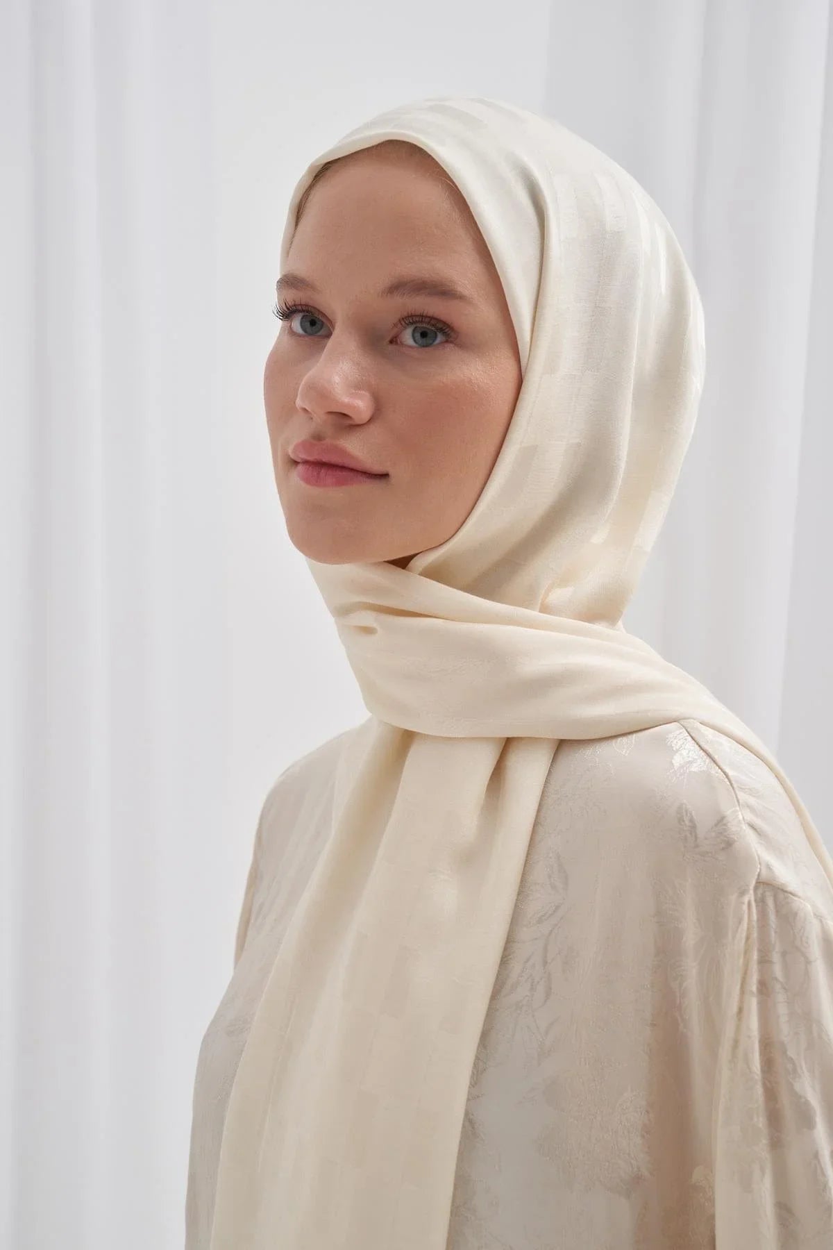 Pinstripe Jacquard Italian Silk Scarf Pearl