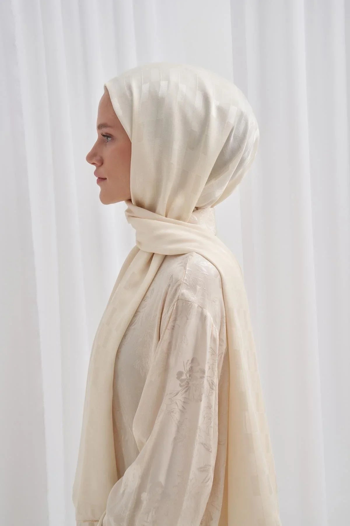 Pinstripe Jacquard Italian Silk Scarf Pearl