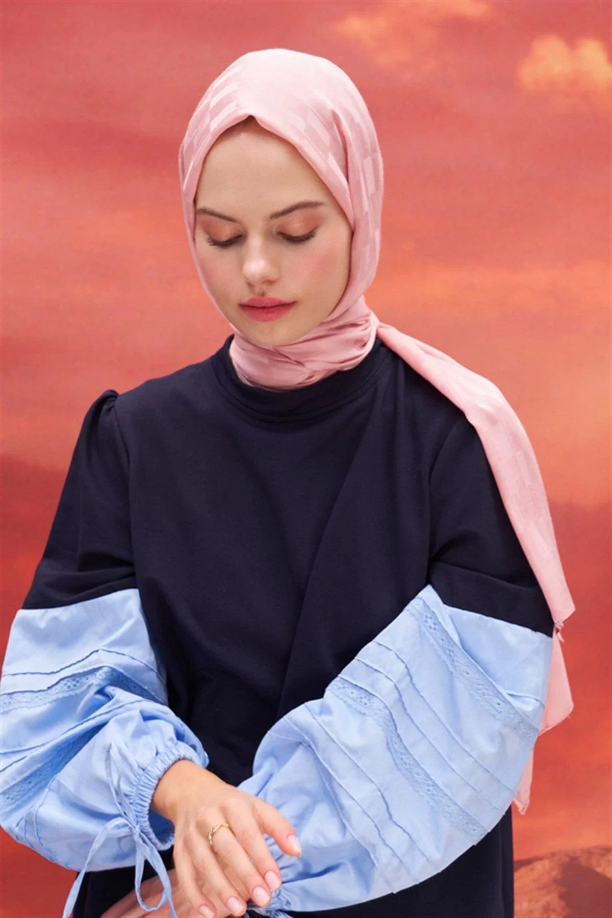 Pinstripe Jacquard Italian Silk Scarf Powder Pink
