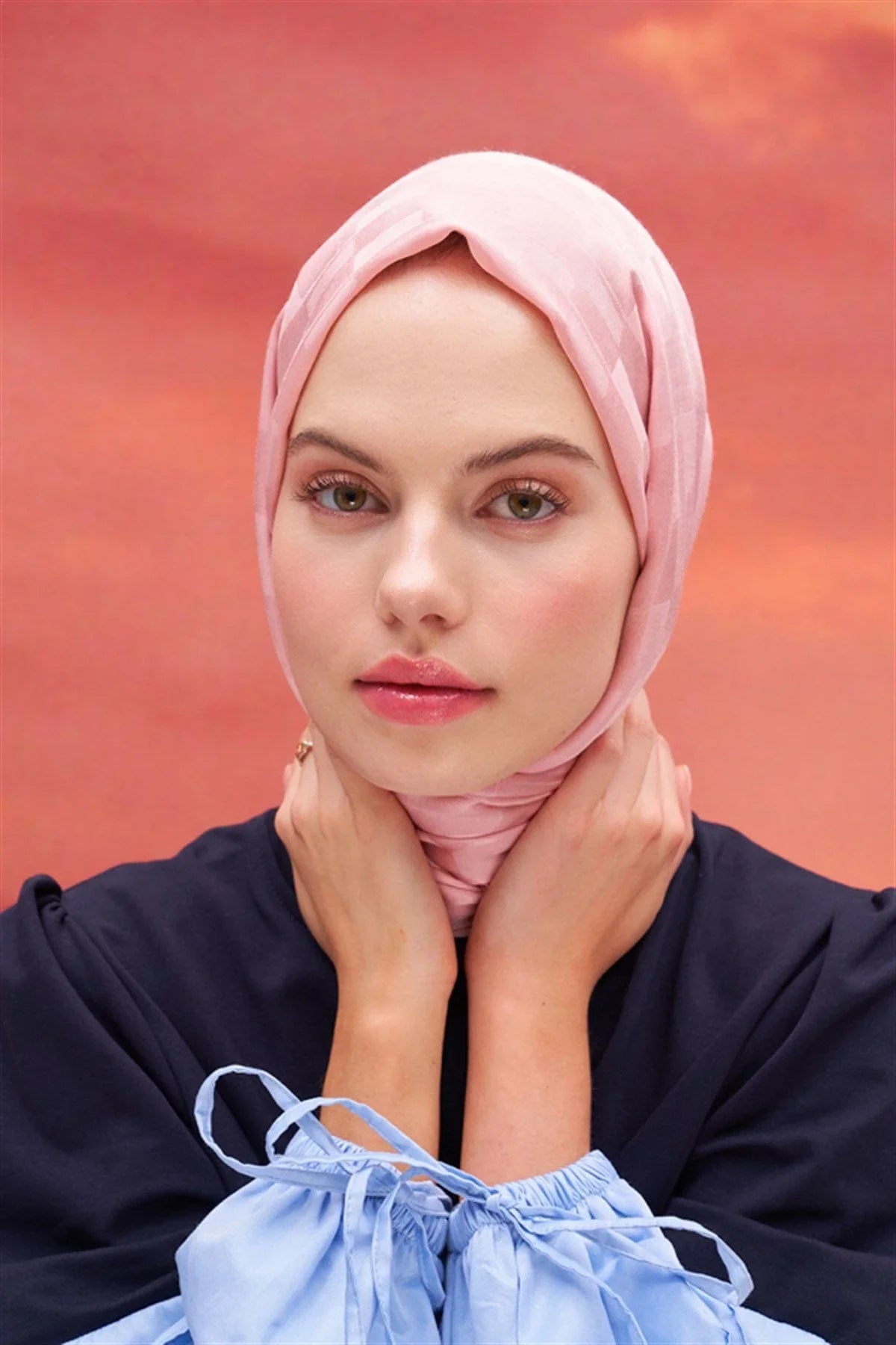 Pinstripe Jacquard Italian Silk Scarf Powder Pink