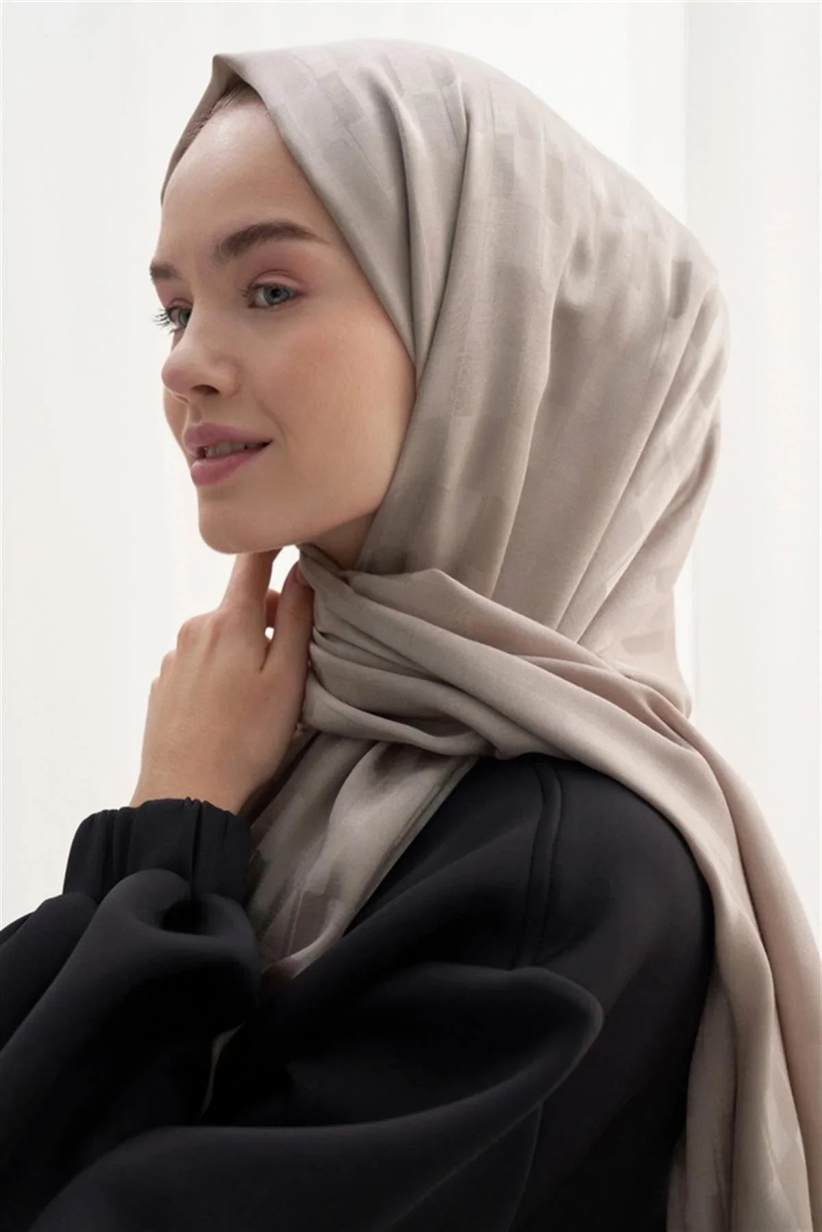 Pinstripe Jacquard Italian Silk Scarf Smoky