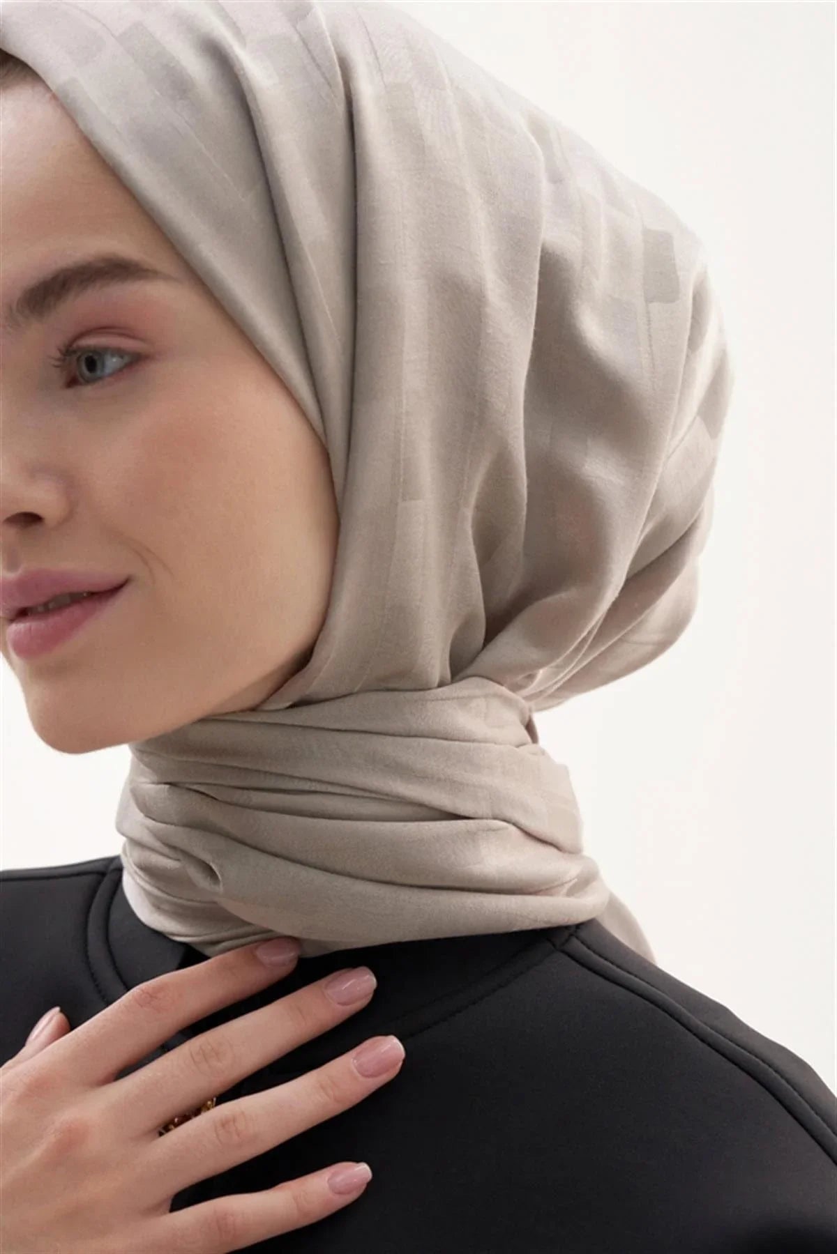Pinstripe Jacquard Italian Silk Scarf Smoky