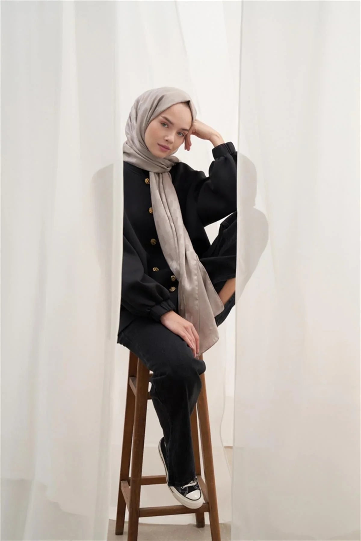 Pinstripe Jacquard Italian Silk Scarf Smoky