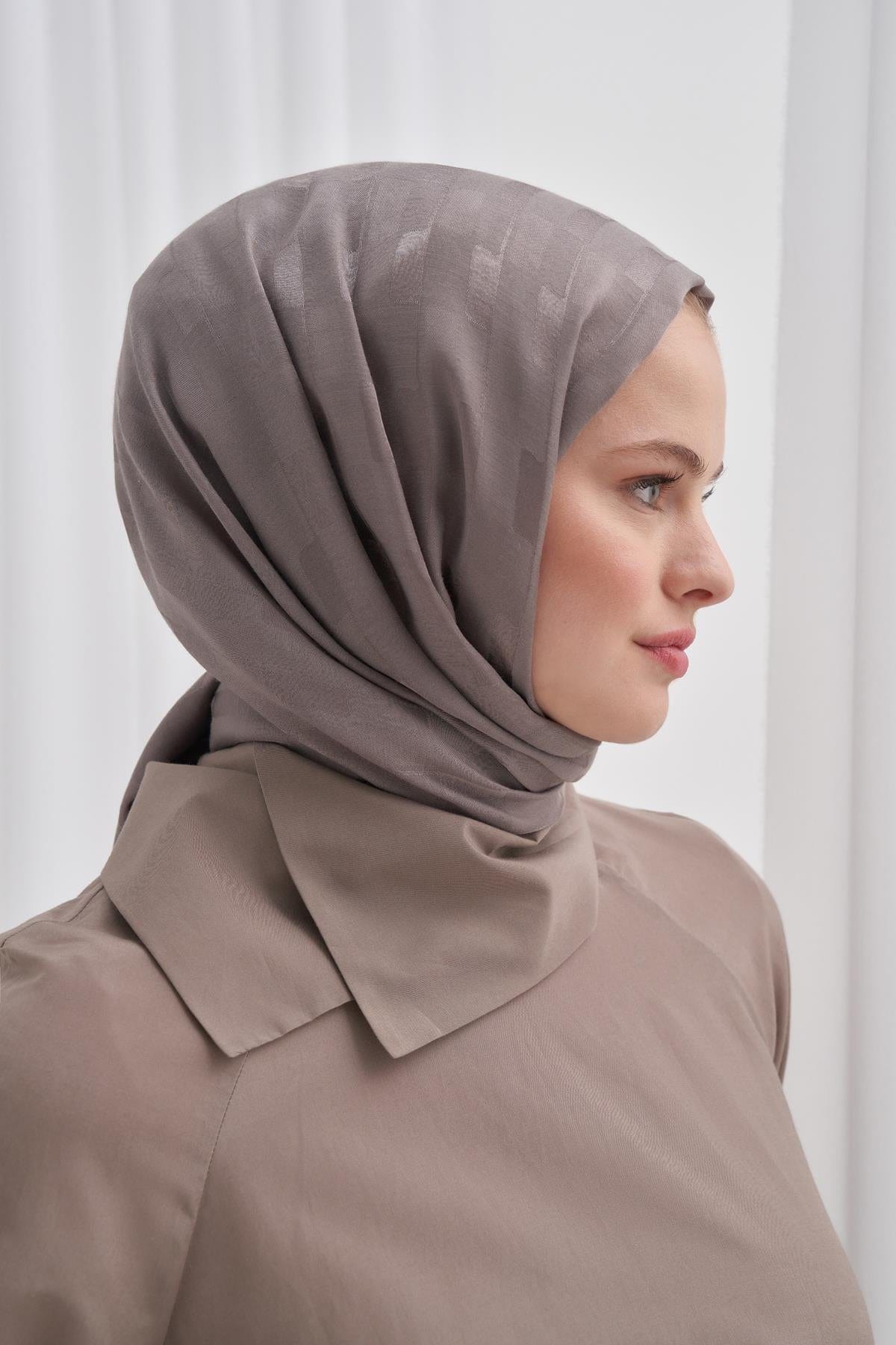 Pinstripe Jacquard Italian Silk Scarf Smoky Grey