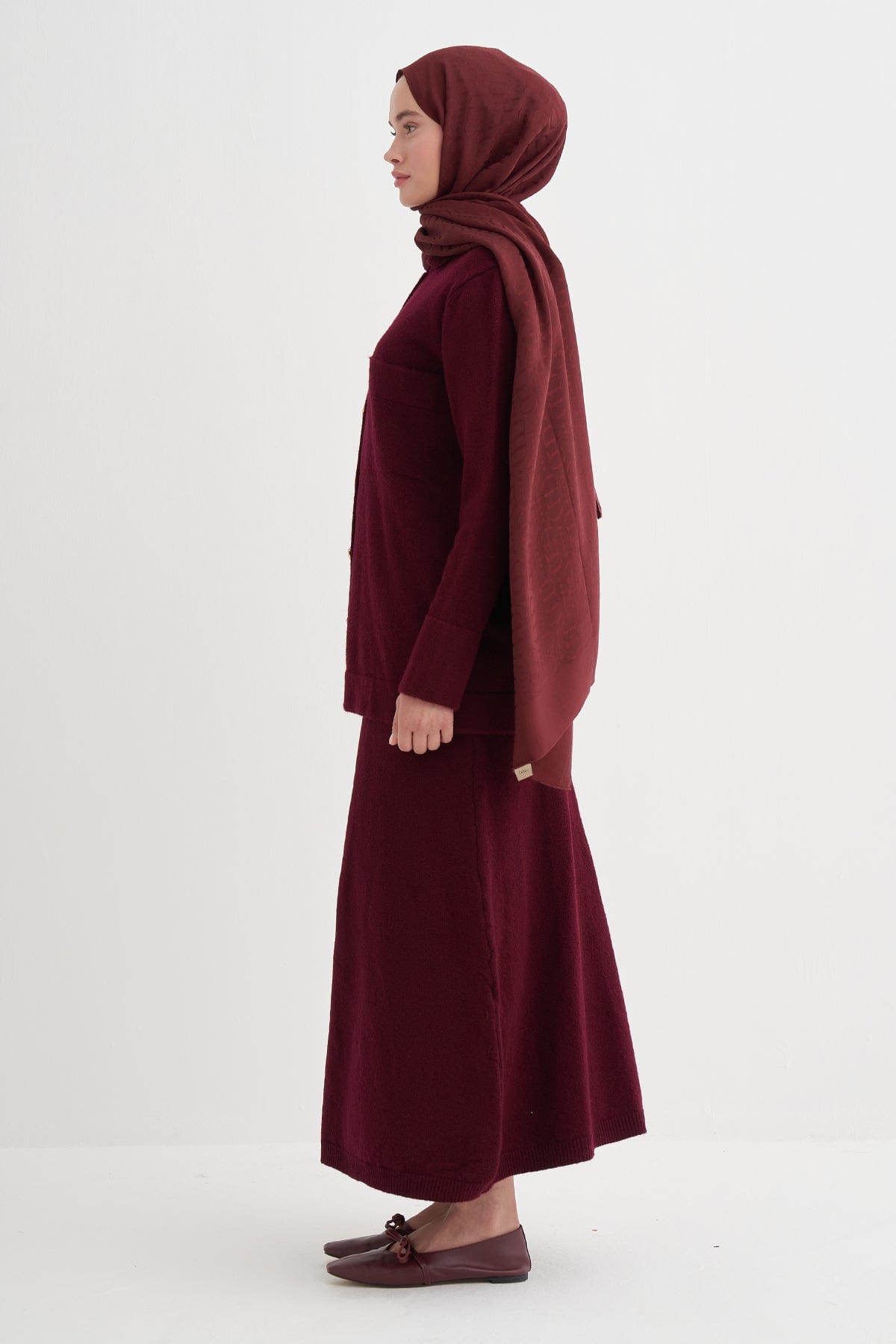 Ribbed Knit Skirt Set Burgundy
