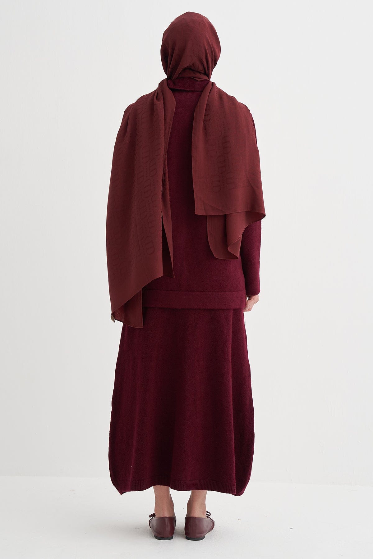 Ribbed Knit Skirt Set Burgundy