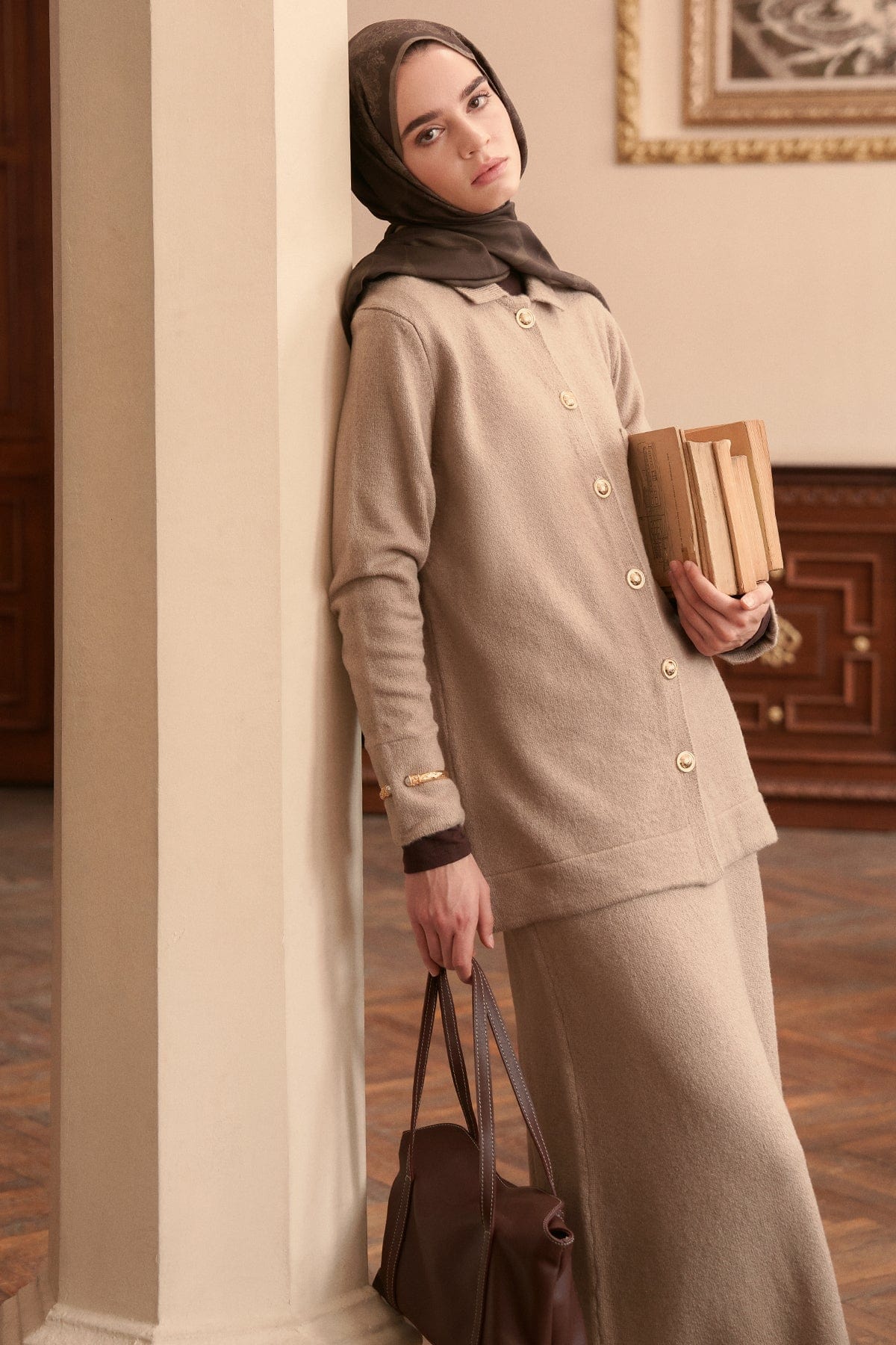 Ribbed Knit Skirt Set Mink