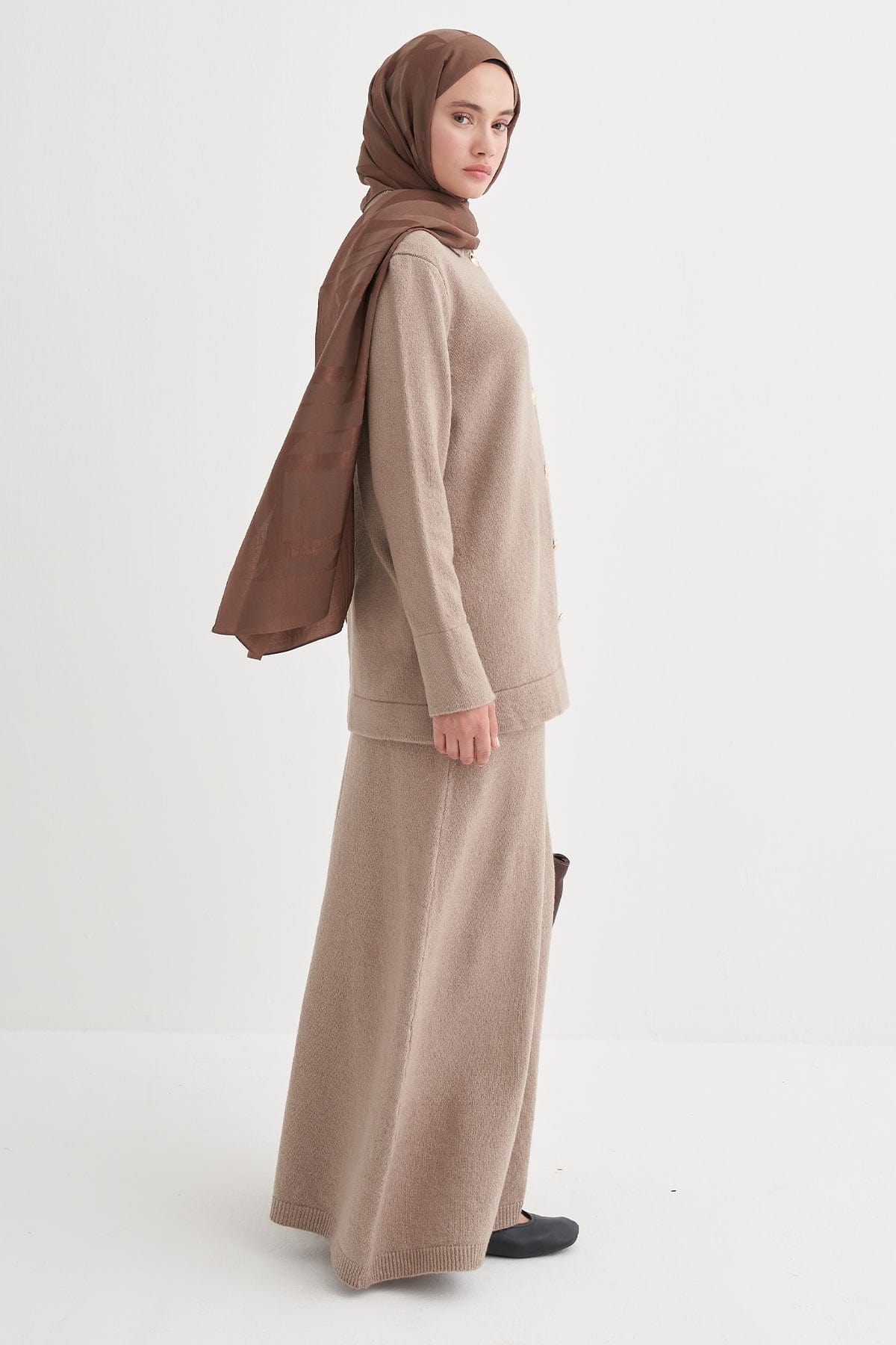 Ribbed Knit Skirt Set Mink