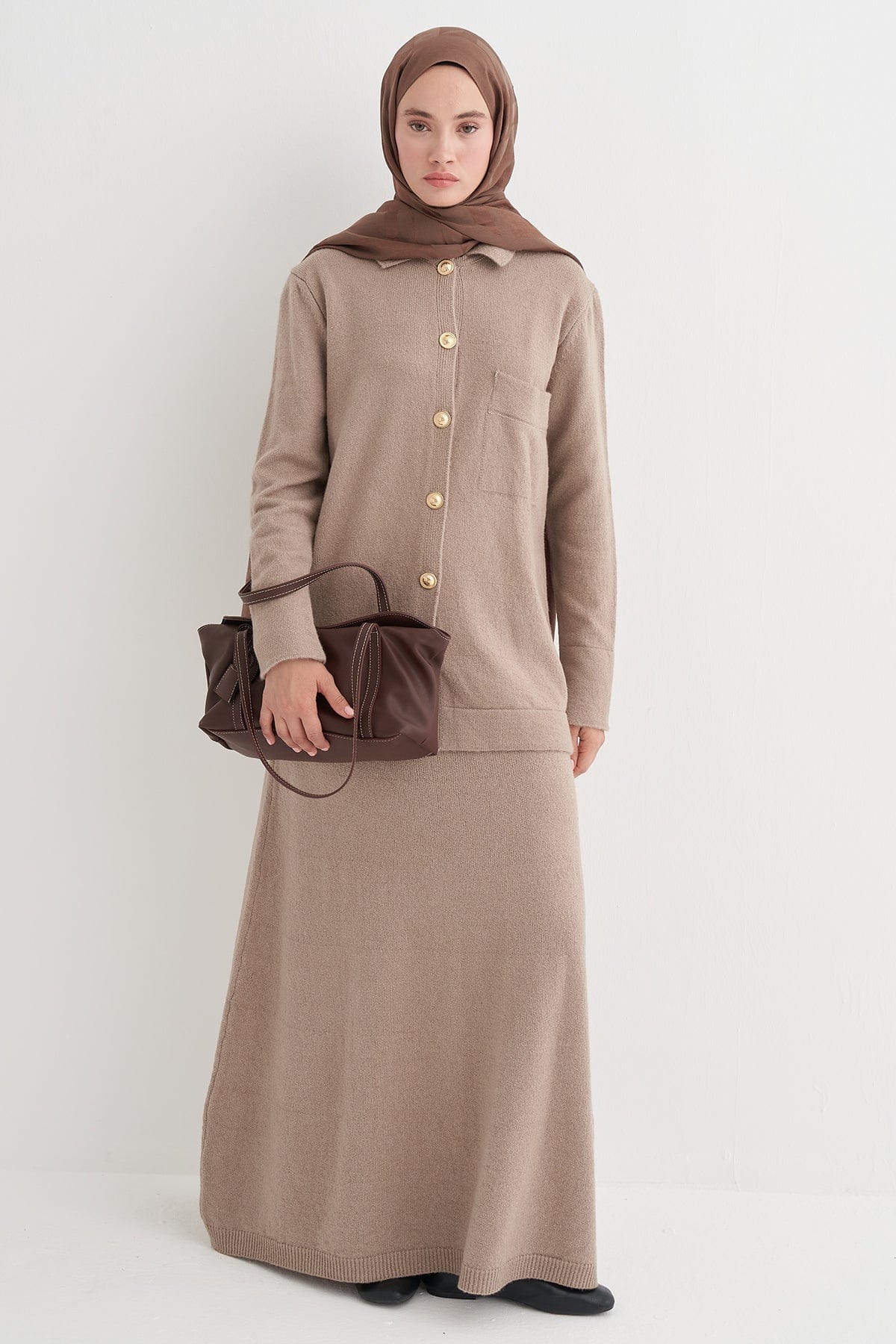 Ribbed Knit Skirt Set Mink
