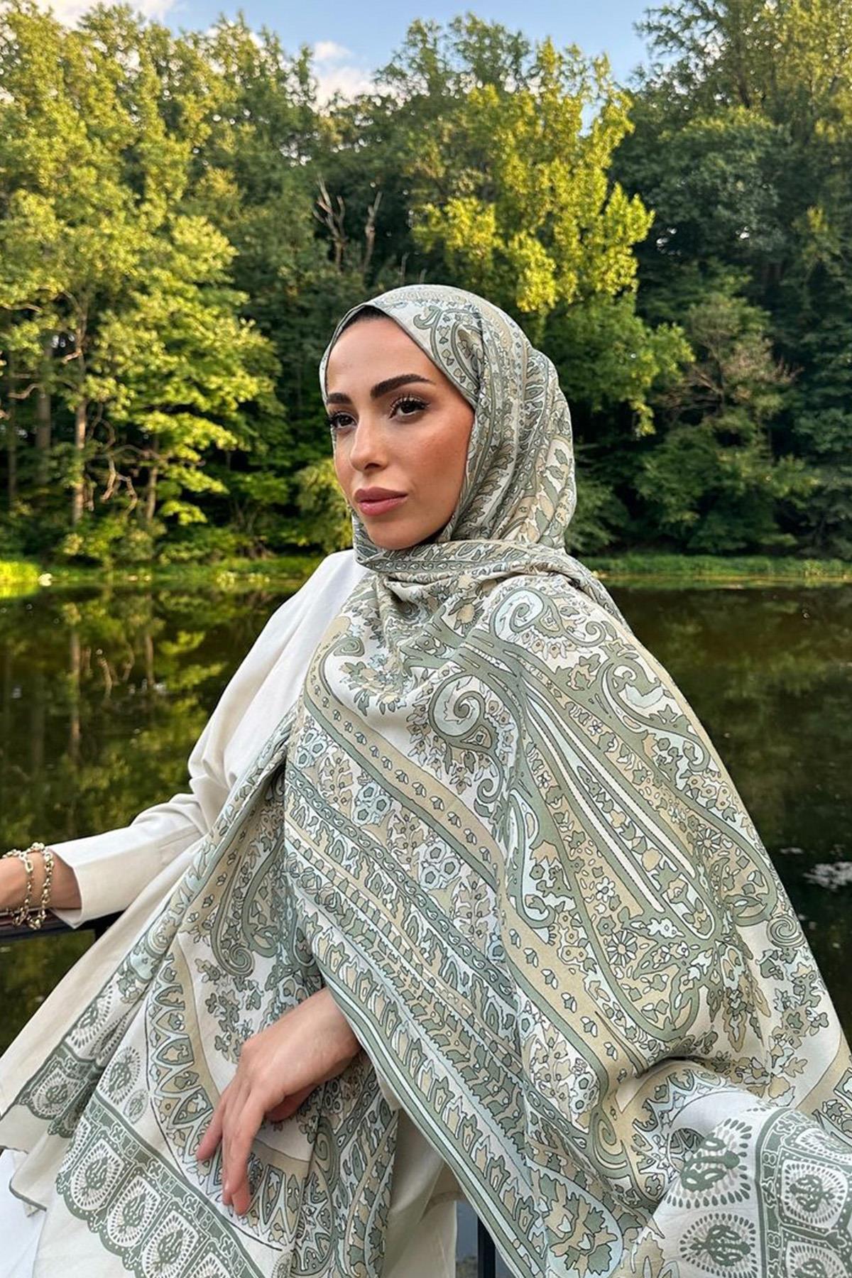 Rabia Yazıcı's Choice: Bliss Comfy Silk Scarf Olive Green