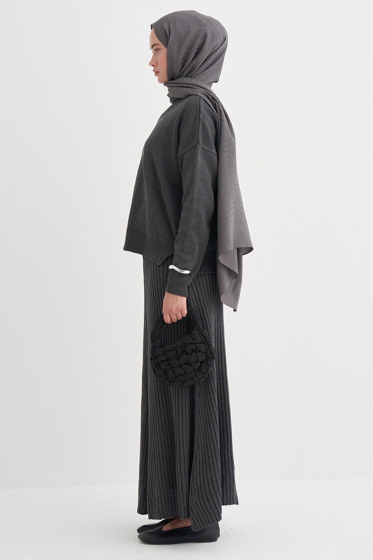 Ribbed Knit Skirt Set Anthracite