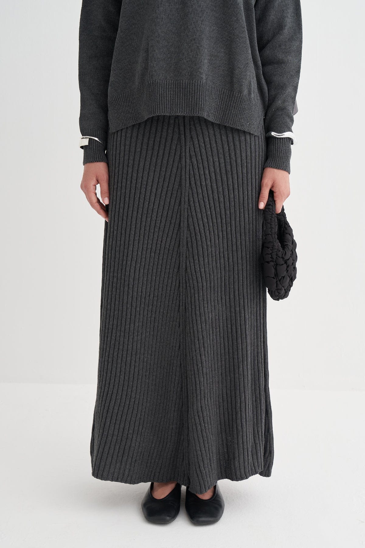 Ribbed Knit Skirt Set Anthracite