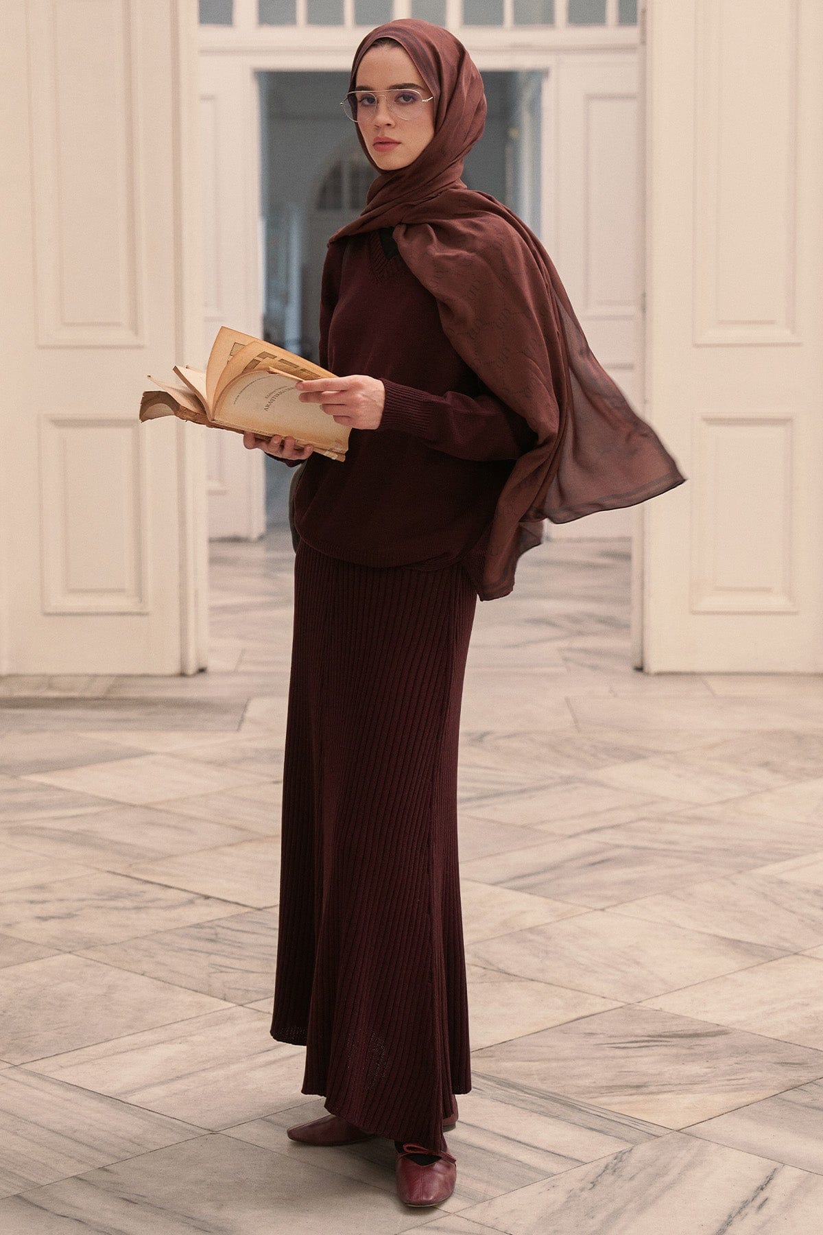 Ribbed Knit Skirt Set Damson