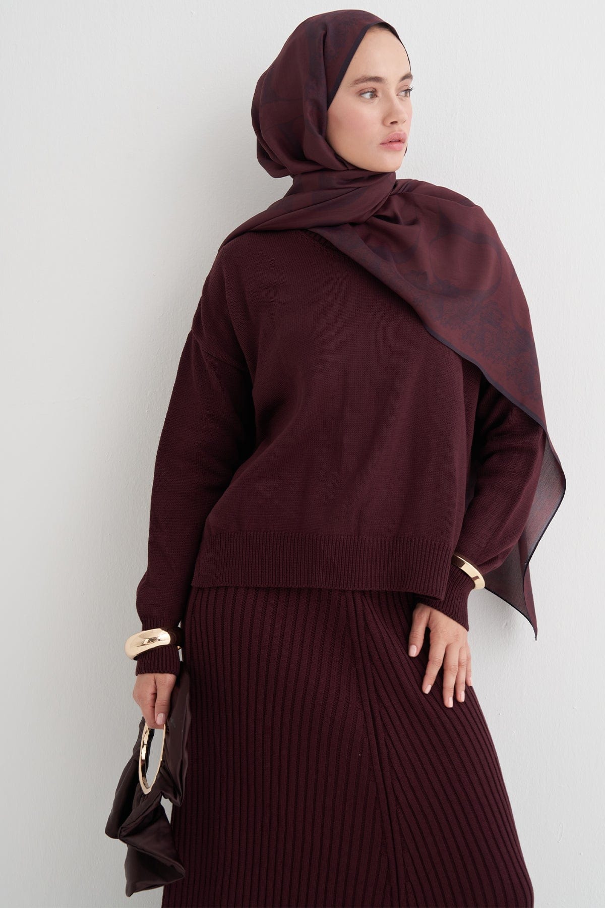 Ribbed Knit Skirt Set Damson