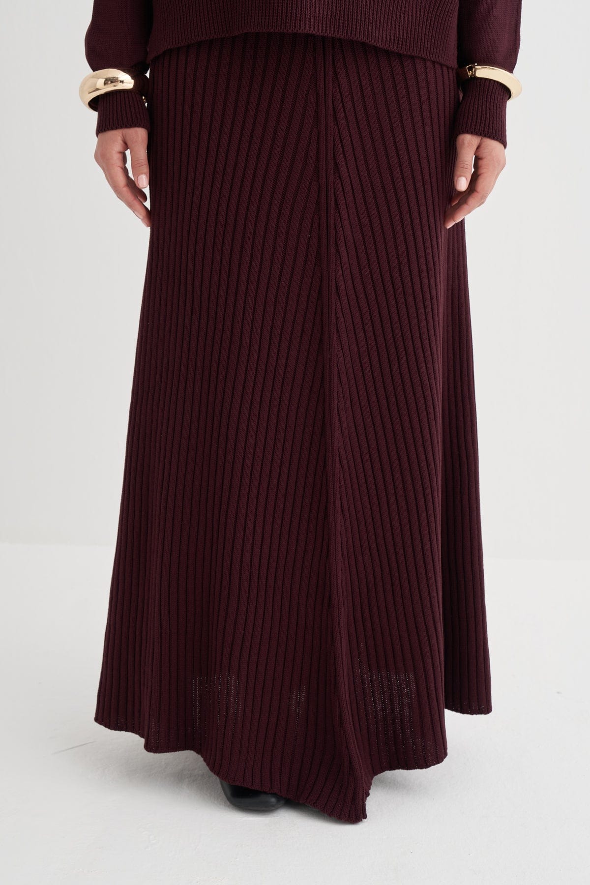 Ribbed Knit Skirt Set Damson