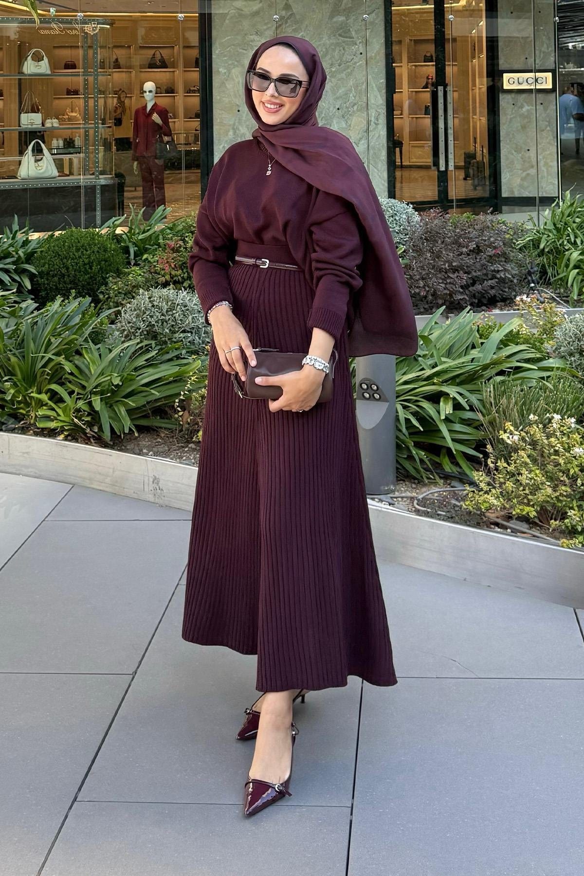 Rabia Dagdeviren's Choice: Ribbed Knit Skirt Set Damson