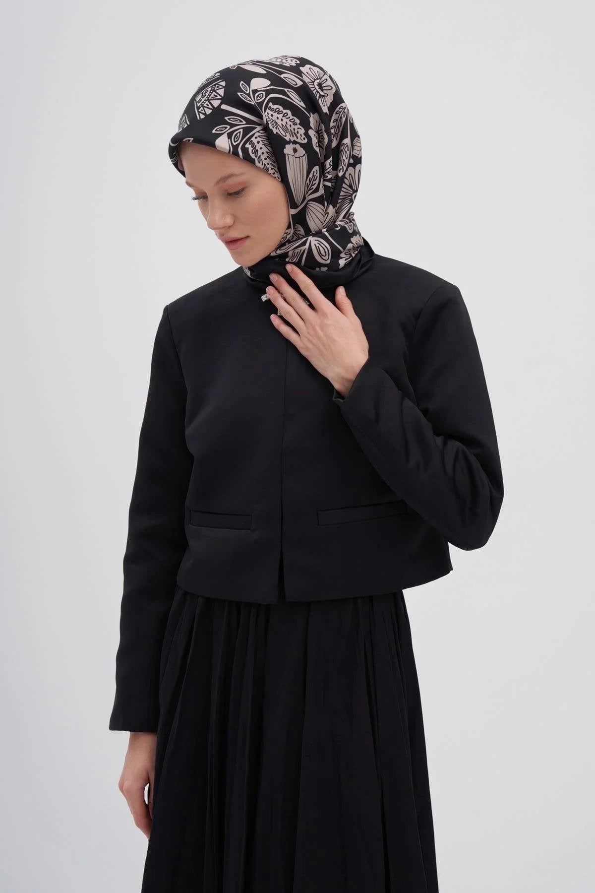 Rose Black Mulbary Silk Square Scarf