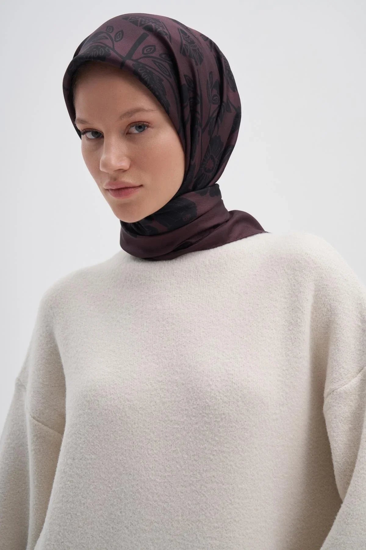 Rose Burgundy Mulbary Square Scarf