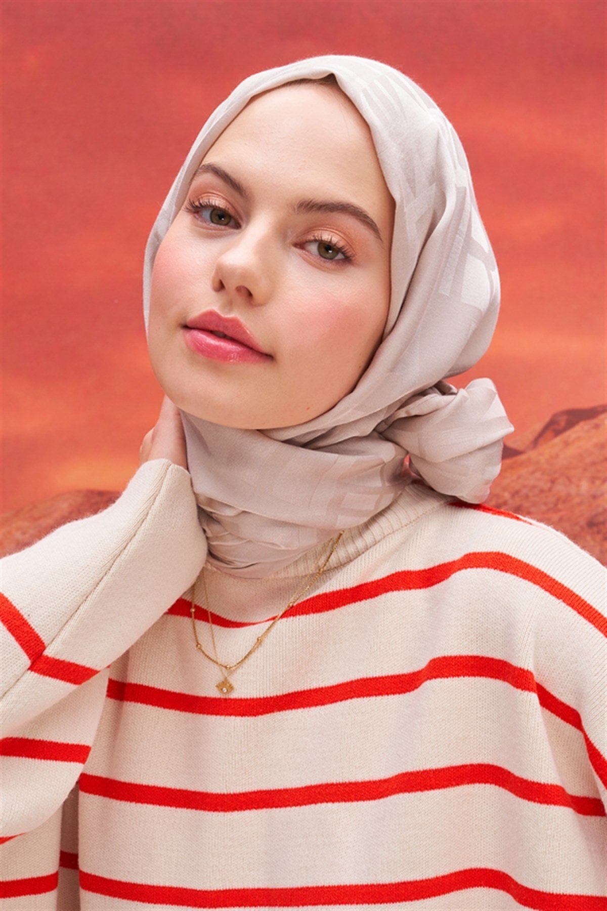 Script Pattern Jacquard Italian Silk Scarf Camel