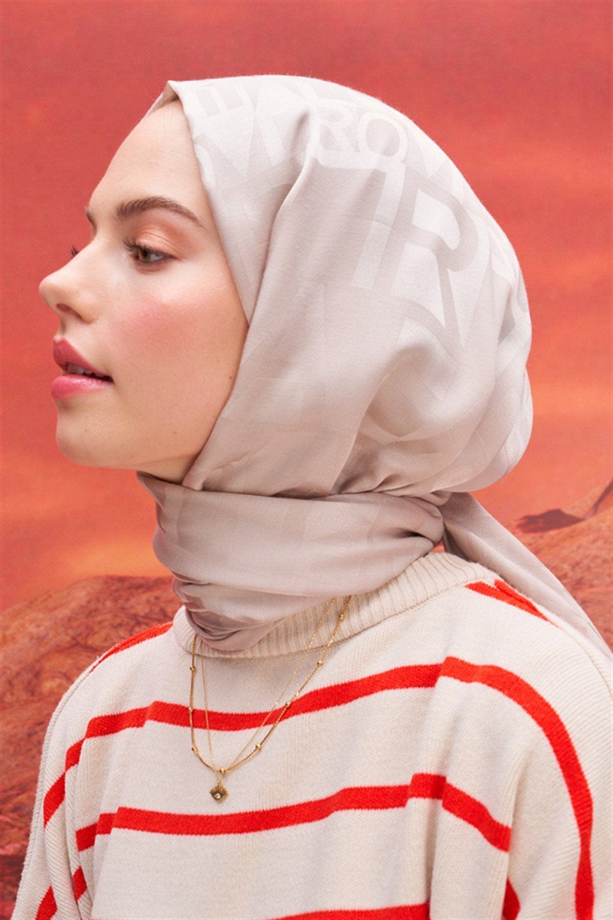 Script Pattern Jacquard Italian Silk Scarf Camel