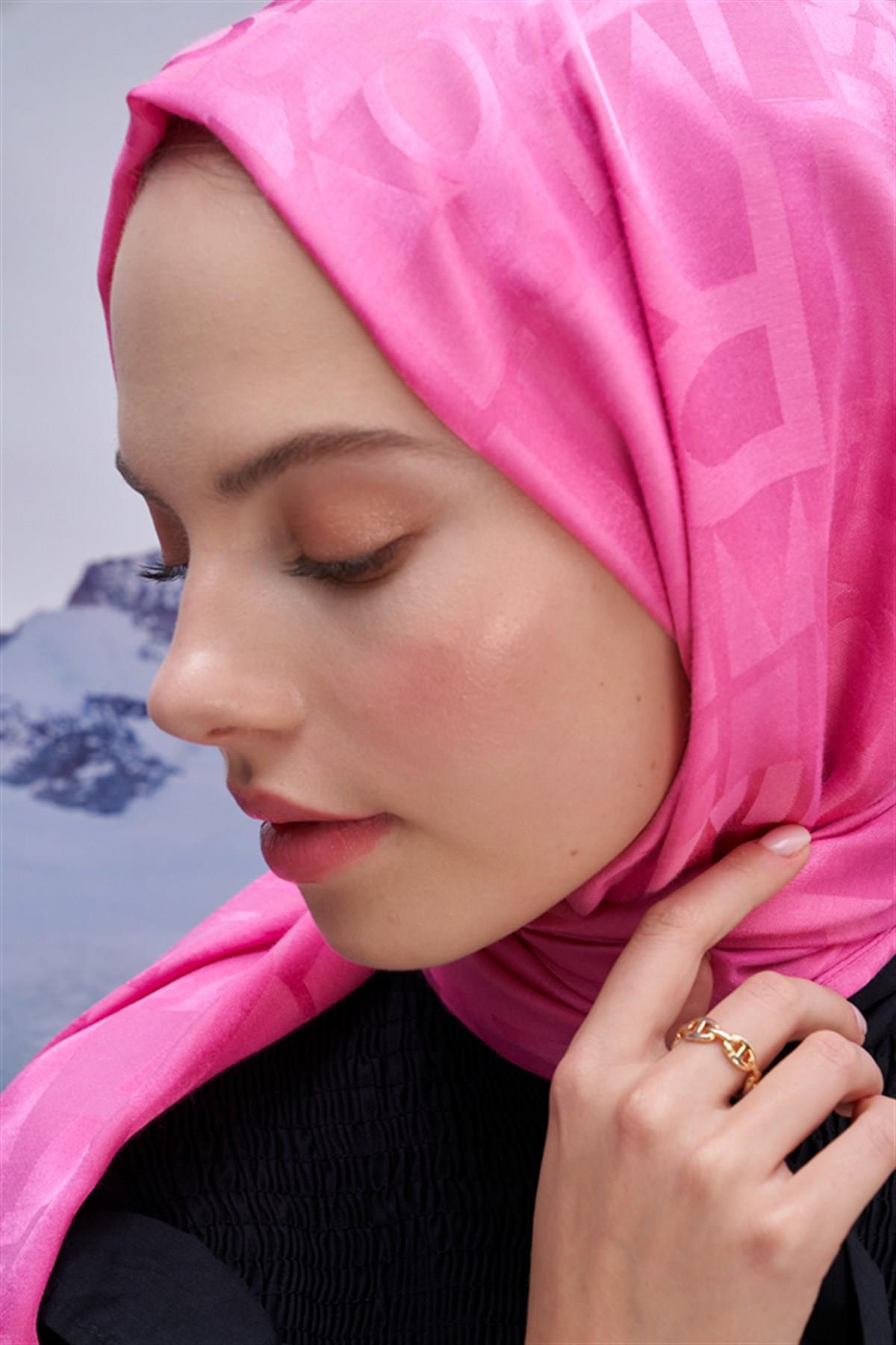 Script Pattern Jacquard Italian Silk Scarf Deep Pink