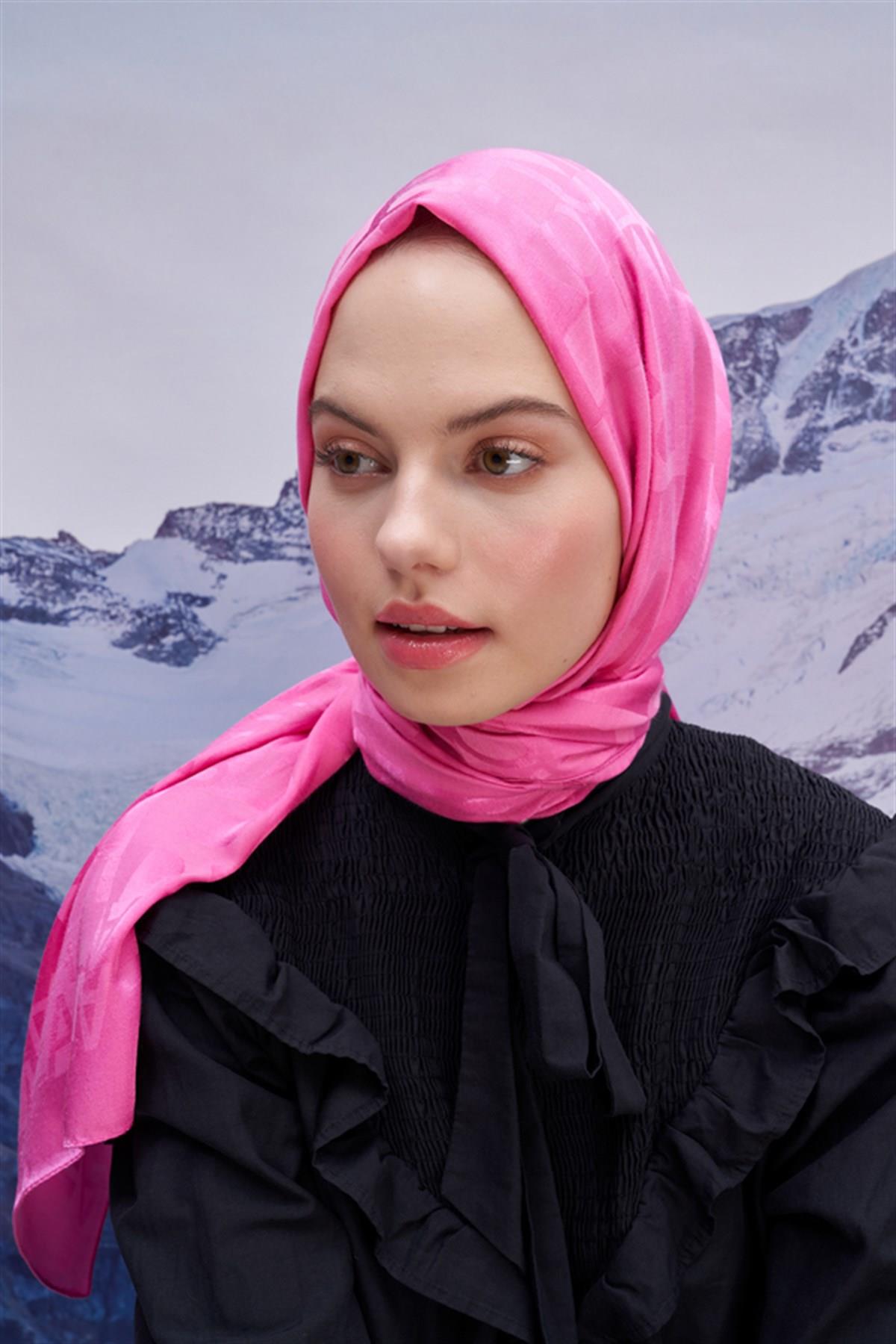 Script Pattern Jacquard Italian Silk Scarf Deep Pink